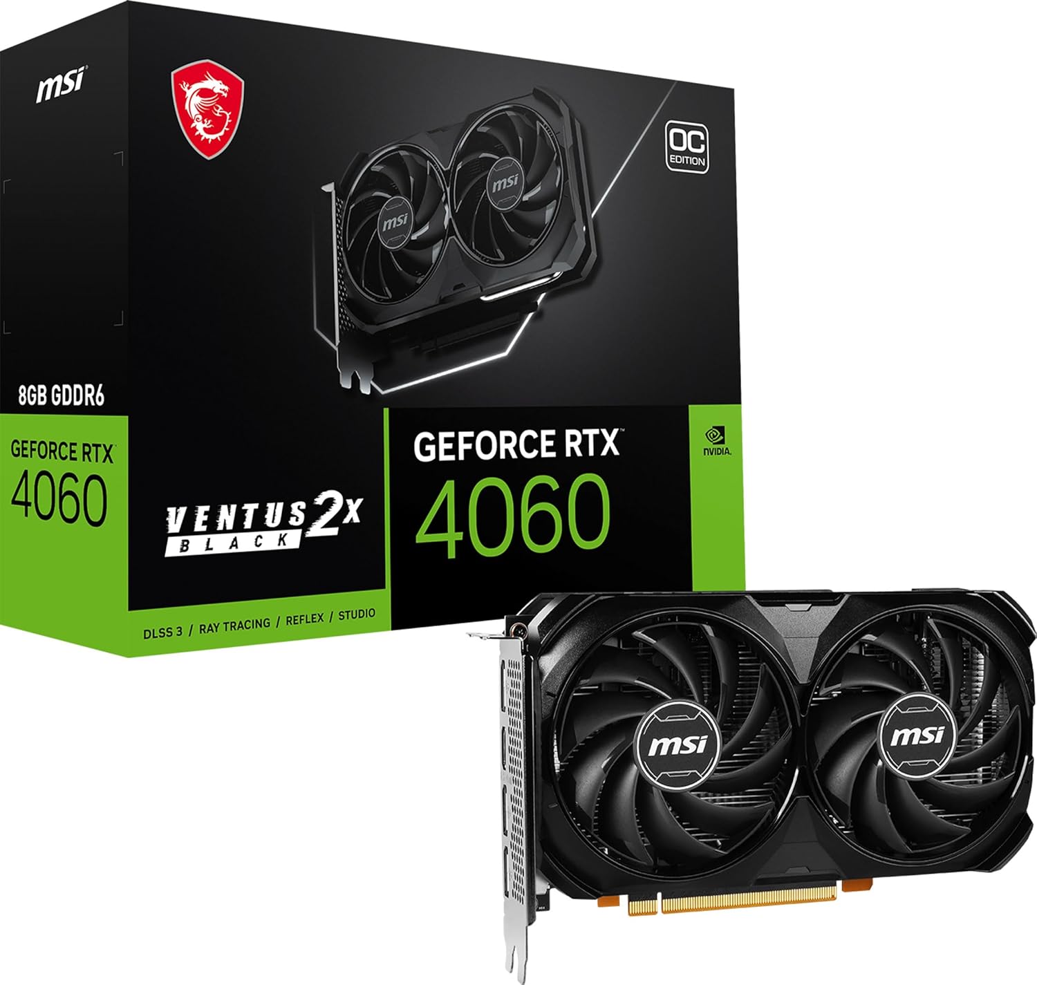 msi Gaming GeForce RTX 4060 8GB GDRR6 Extreme Clock: 2505 MHz 128-Bit HDMI/DP Nvlink TORX Fan 4.0 Ada Lovelace Architecture Graphics Card (RTX 4060 Ventus 2X Black 8G OC) - msi