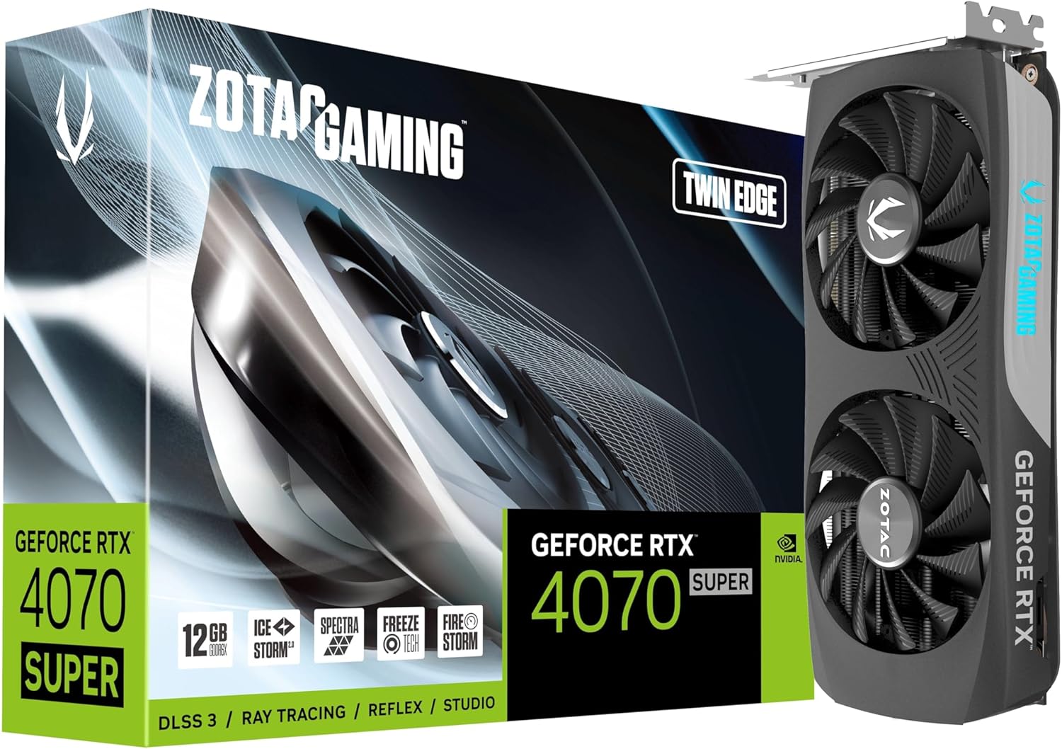 ZOTAC Gaming GeForce RTX 4070 Super Twin Edge DLSS 3 12GB GDDR6X 192-bit 21 Gbps PCIE 4.0 Compact Gaming Graphics Card, IceStorm 2.0 Advanced Cooling, Spectra RGB Lighting, ZT-D40720E-10M - ZOTAC