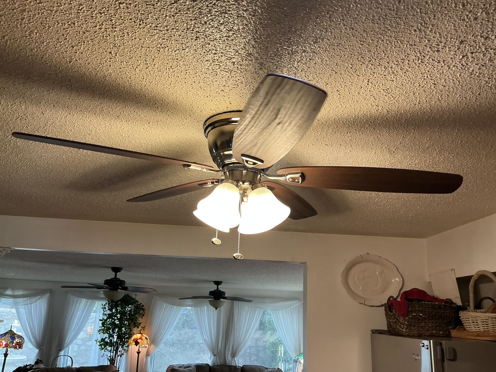 Honeywell Ceiling Fans Glen Alden, 52 Inch Classic Flush Mount Indoor LED Ceiling Fan with Light, Pull Chain, Quick-2-Hang Dual Finish Blades, Reversible Motor - 50182 (Brushed Nickel) customer photo 1