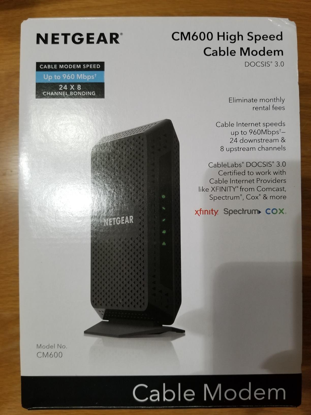 Netgear CM600-100NAS (24x8) DOCSIS 3.0 Cable Modem. Max Download speeds of 960Mbps. Certified for XFINITY by Comcast, Time Warner Cable, Cox, Charter & More customer photo 1