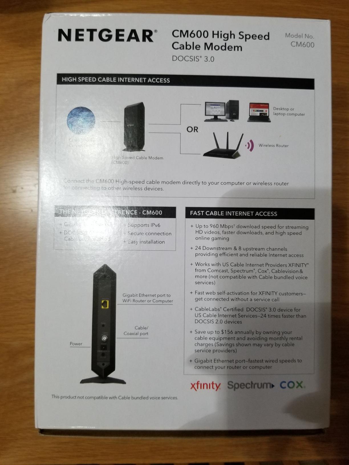 Netgear CM600-100NAS (24x8) DOCSIS 3.0 Cable Modem. Max Download speeds of 960Mbps. Certified for XFINITY by Comcast, Time Warner Cable, Cox, Charter & More customer photo 2