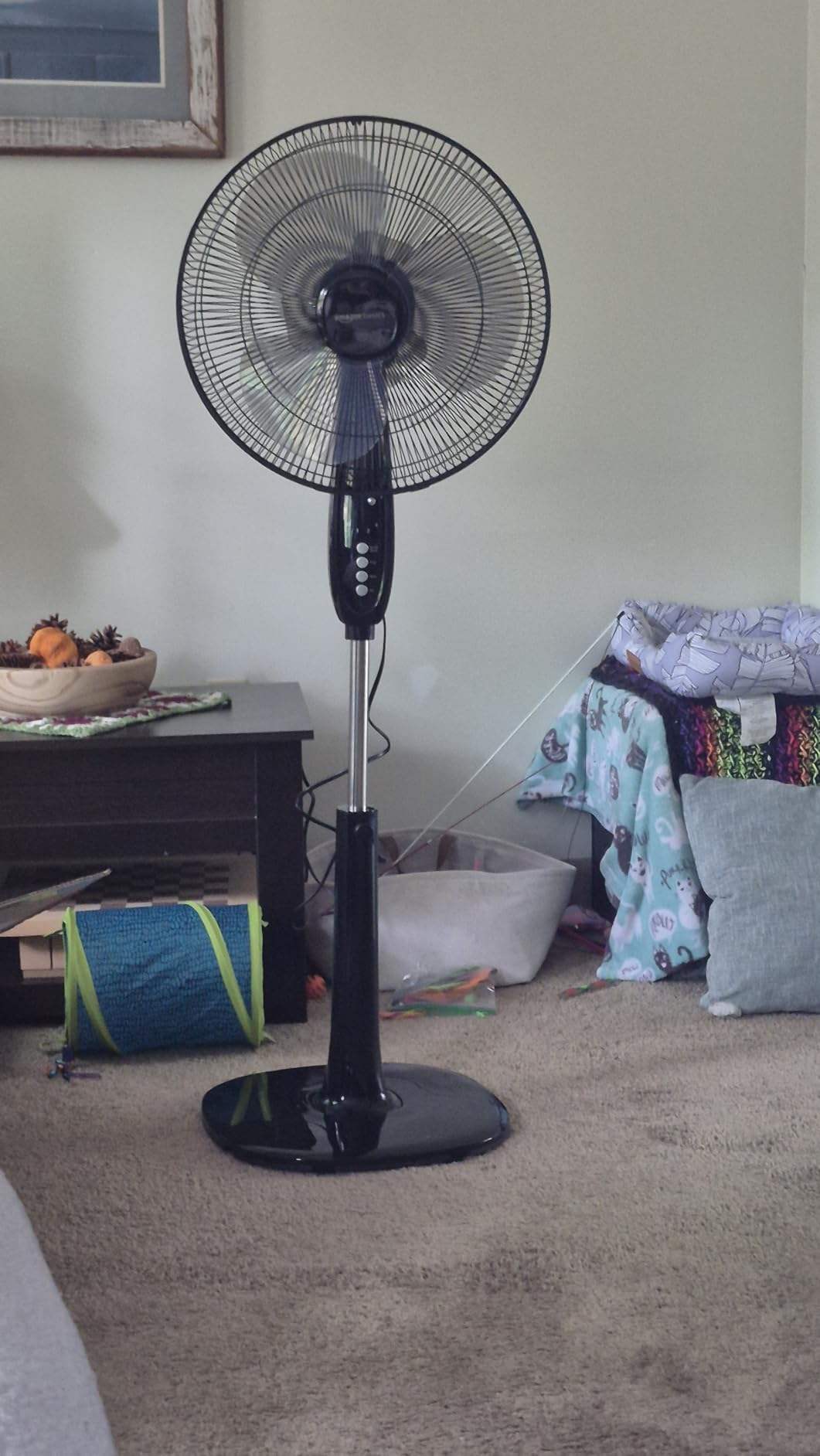 Amazon Basics 16-inch Quiet DC Motor Standing Floor Fan for Bedroom, 12 Speed with Remote, 3 Breeze Modes, Adjustable Height, Dual-Layered Blades, Timer, Energy Efficient (28W), White customer photo 2