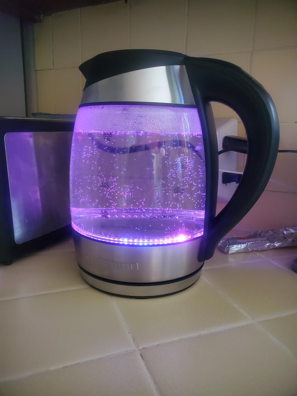 Chefman Electric Kettle with Temperature Control, 5 Presets LED Indicator Lights, Removable Tea Infuser, Glass Tea Kettle & Hot Water Boiler, 360° Swivel Base, BPA Free, Stainless Steel, 1.8 Liters customer photo 1