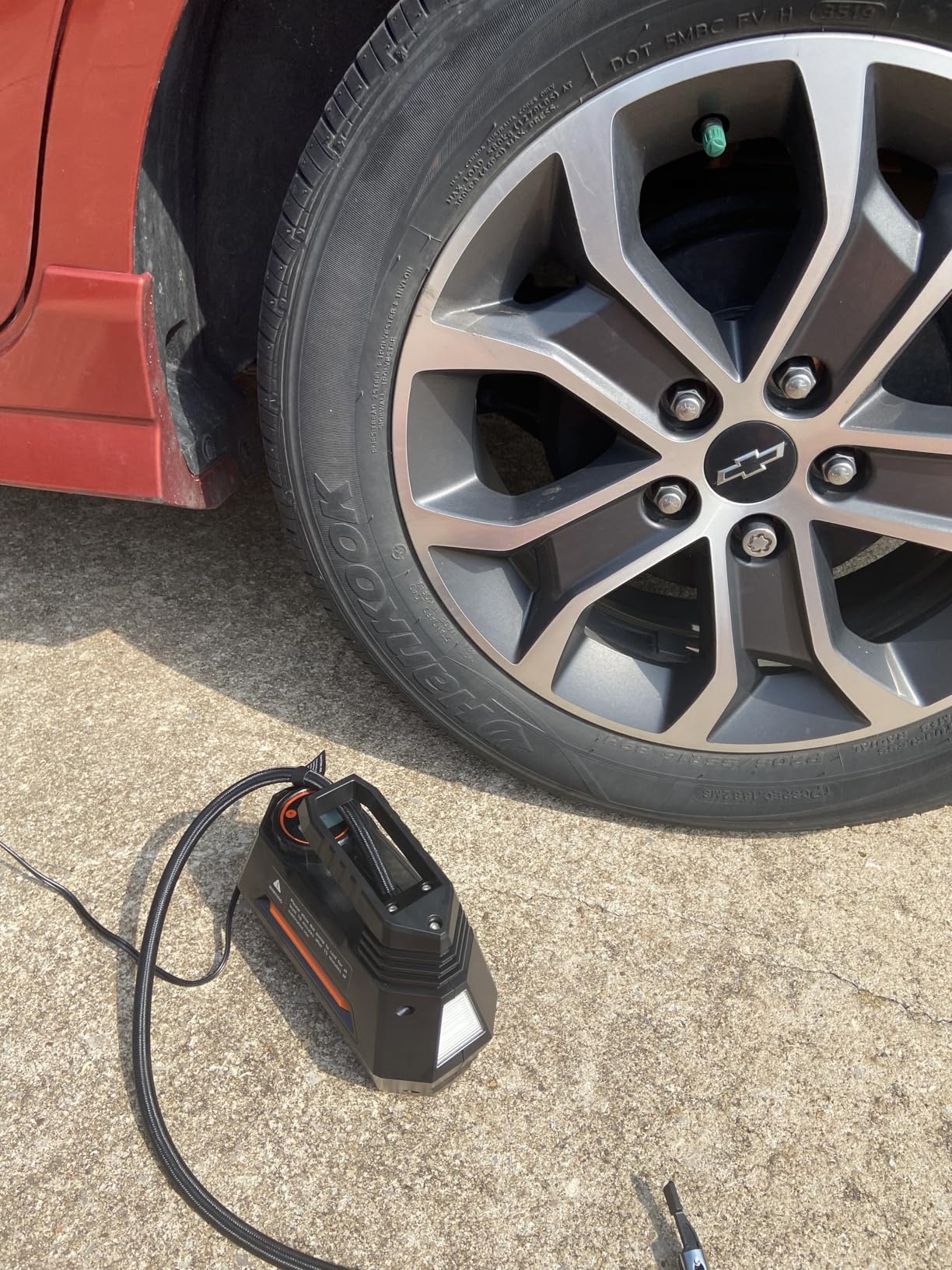 AstroAI AIRUN H Tire Inflator Portable Air Compressor,9.8Ft Cord-12VDC-Powered Auto Shut-Off,Fast Inflation Electric Air Pump for Car Tires-Car Accessories with Digital Pressure Gauge,LED Light,Yellow customer photo 1