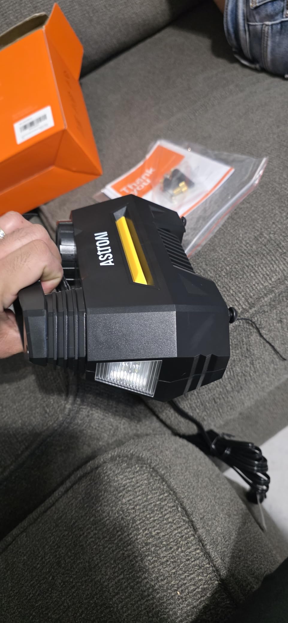 AstroAI AIRUN H Tire Inflator Portable Air Compressor,9.8Ft Cord-12VDC-Powered Auto Shut-Off,Fast Inflation Electric Air Pump for Car Tires-Car Accessories with Digital Pressure Gauge,LED Light,Yellow customer photo 2