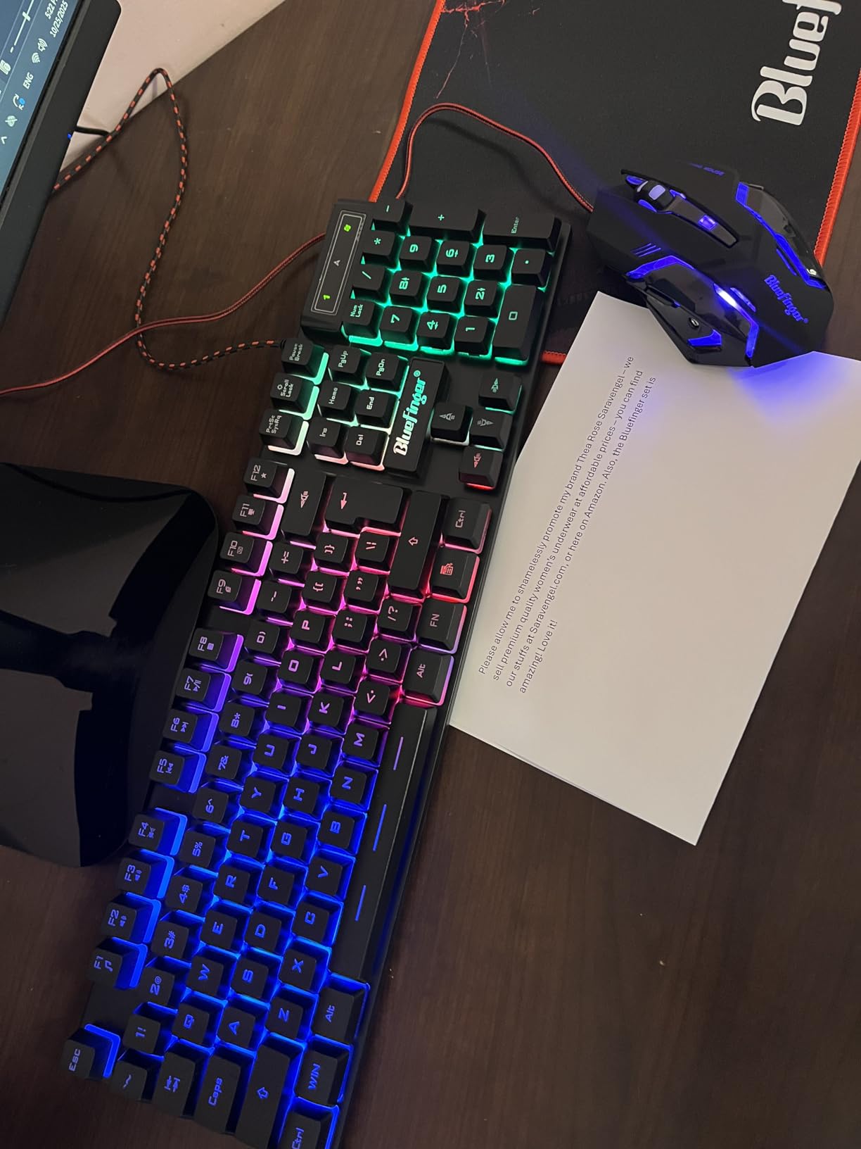 BlueFinger RGB Gaming Keyboard and Backlit Mouse Combo, USB Wired, LED Gaming Set for Laptop PC Computer Game and Work customer photo 2
