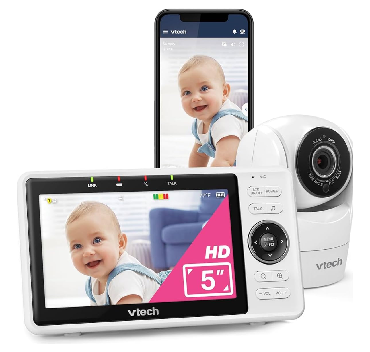 VTech Smart WiFi Baby Monitor VM901 - See Your Baby at Home or from Anywhere, Free App, 1080p Camera, 5
