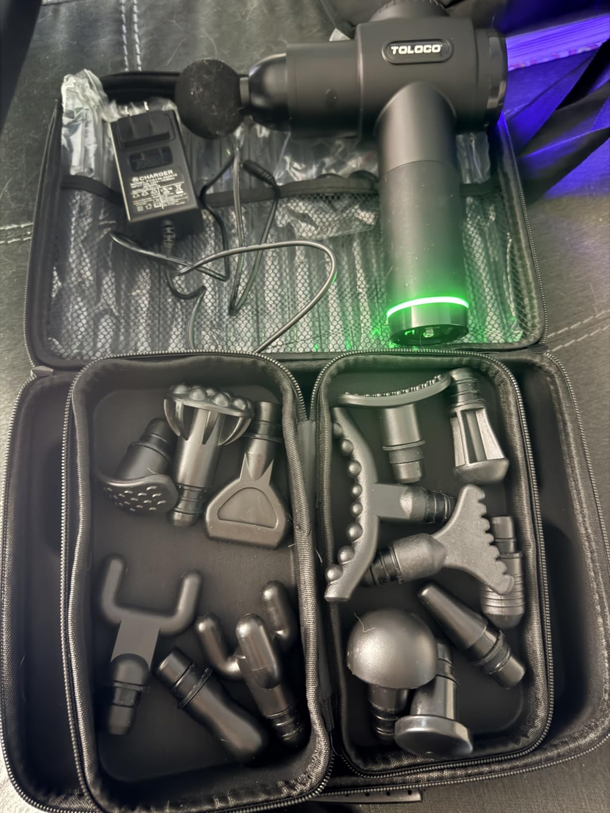 TOLOCO Massage Gun, Deep Tissue Back Massage for Athletes for Pain Relief, Percussion Massager with 10 Massages Heads & Silent Brushless Motor, Fathers Day Dad Gifts, Black customer photo 2
