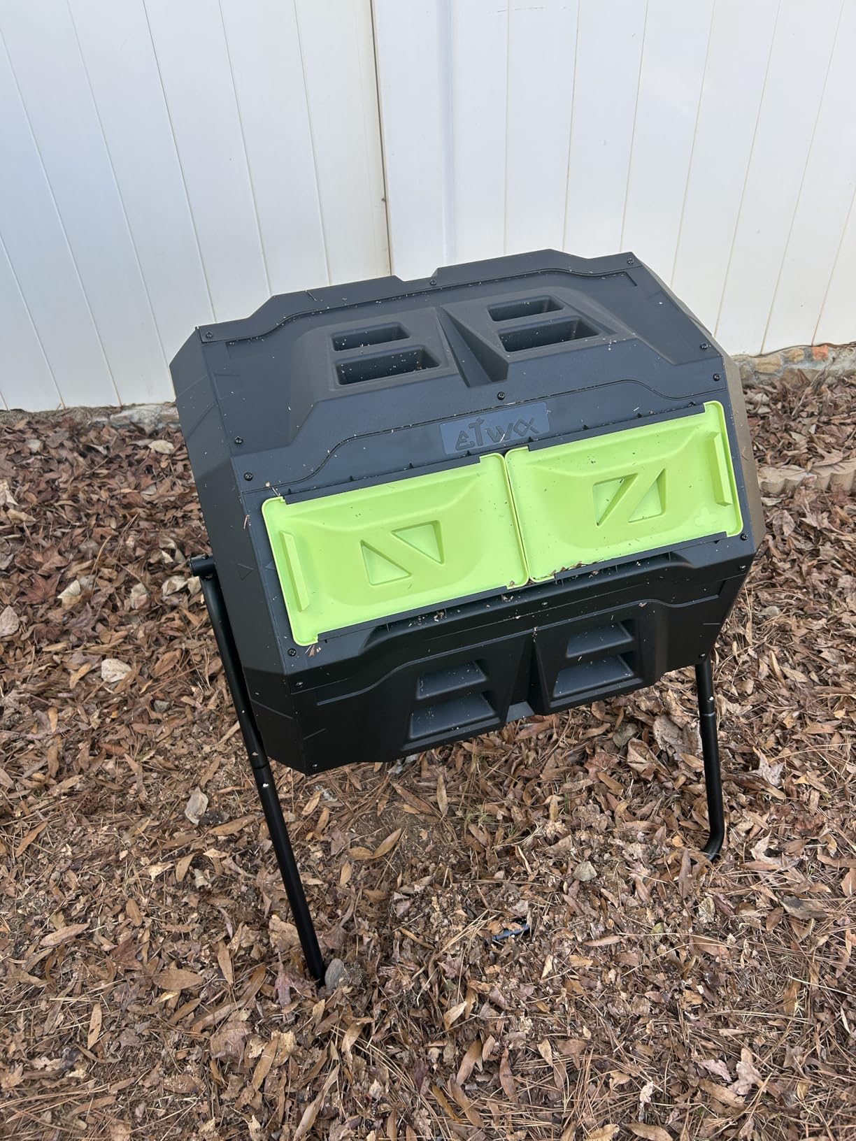 43 Gallon Dual Chamber Tumbling Composter with Integrated Thermometer - Rotatable Outdoor Compost Bin, Dual Batch Design for Garden Waste, Black customer photo 1