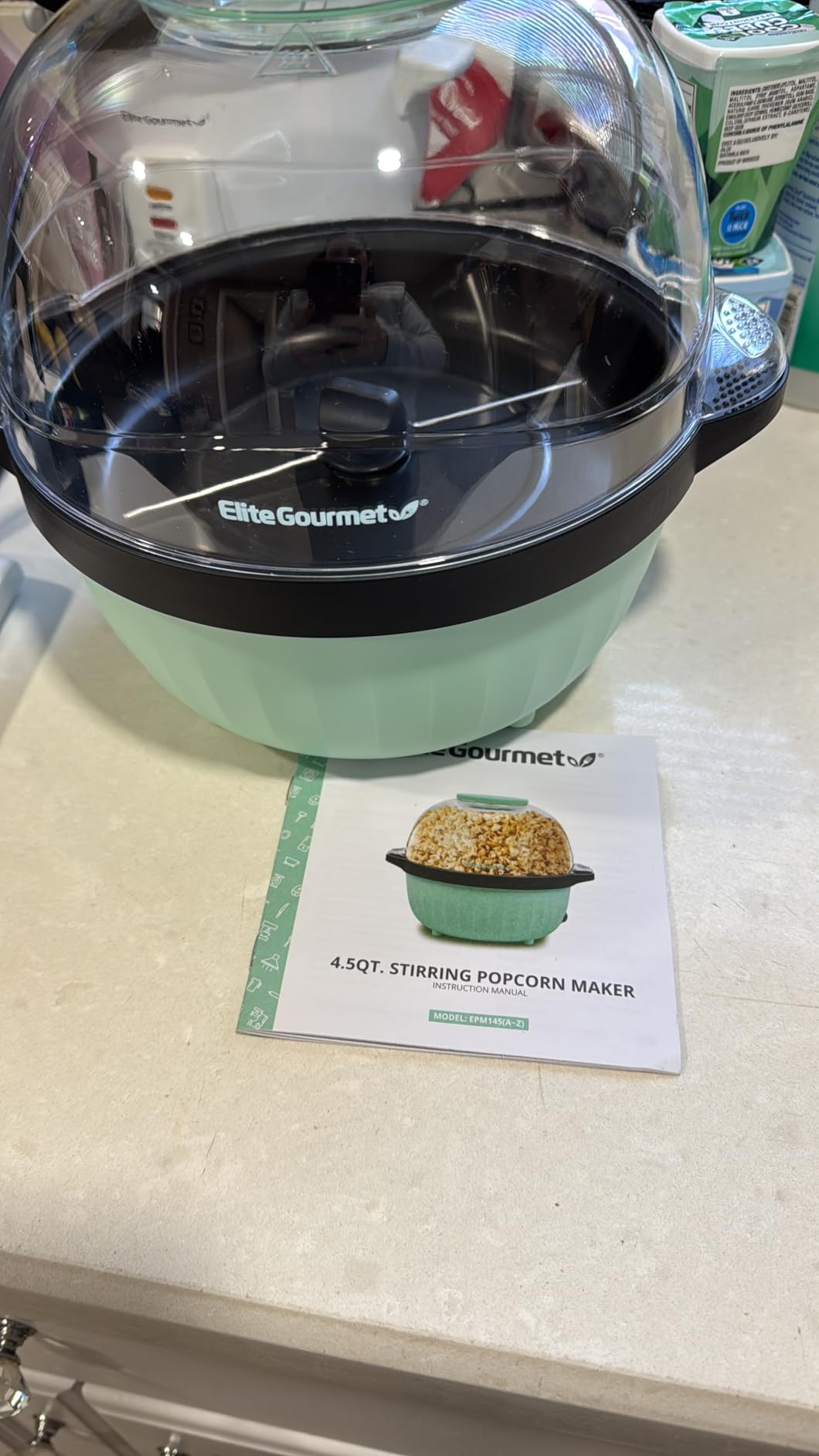 Elite Gourmet EPM330M Automatic Stirring 12-cup Popcorn Maker Popper, Hot Oil Popcorn Machine w/Measuring Cap & Built-in Reversible Serving Bowl, Great for Home Party Kids, Safety ETL Approved, Mint customer photo 1