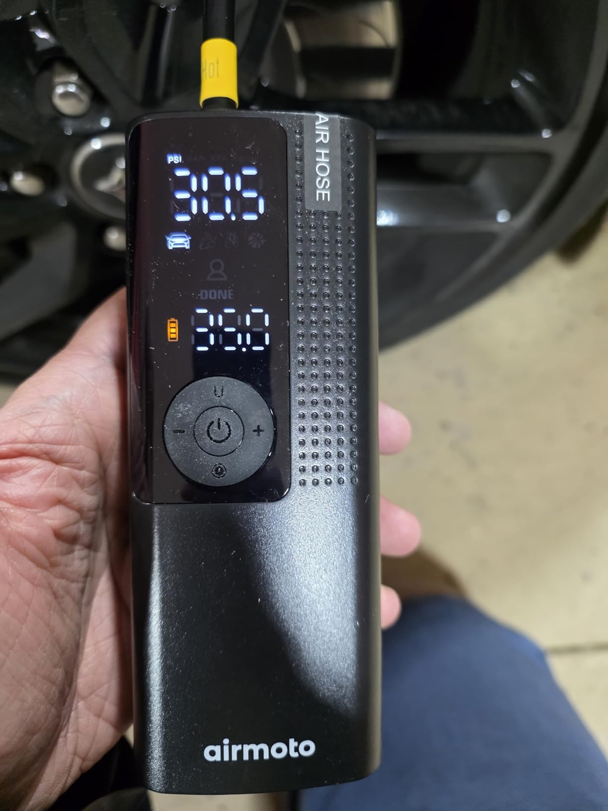 Airmoto Tire Inflator Portable Air Compressor - Air Pump For Car Tires with Digital Pressure Gauge, LED Light and Auto Shut-Off Function - Cordless Pump for Car, Motorcycle, Bicycle, Ball customer photo 1