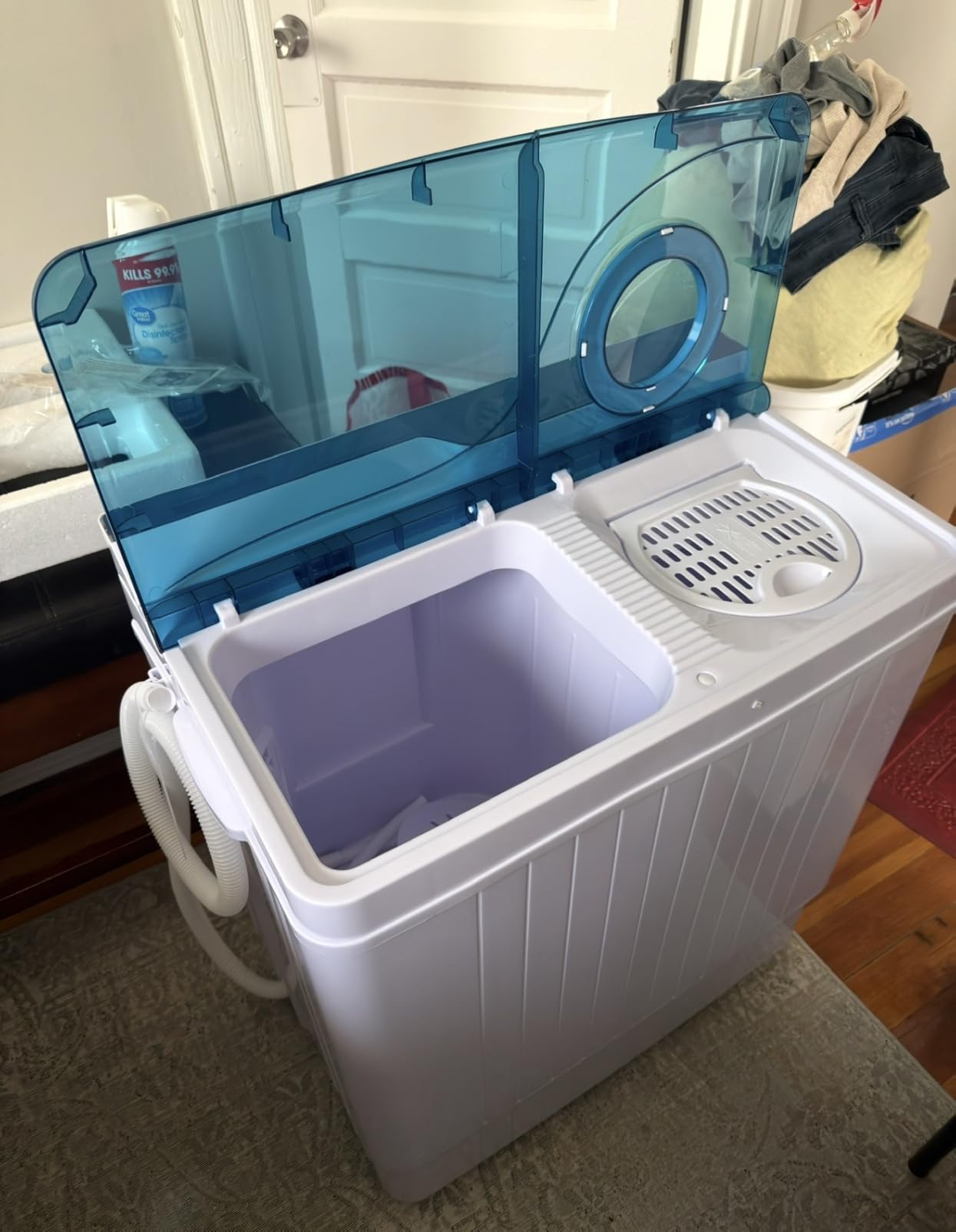 COSTWAY Portable Washing Machine, Twin Tub 26 Lbs Capacity, 18 Lbs Washer and 8 Lbs Spinner, Compact Washer with Control Knobs, Timer Function, Drain Pump, Laundry washer for Apartment RV, Blue customer photo 2