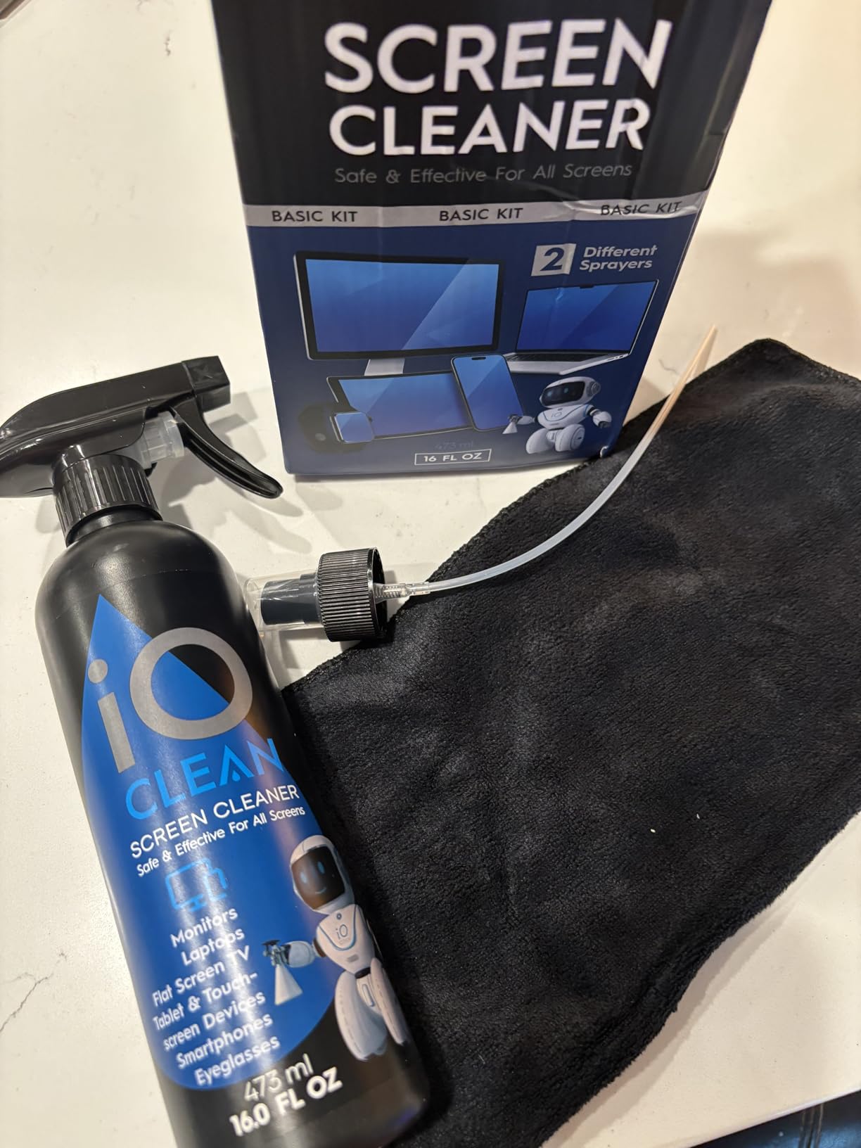 Screen Cleaner Spray (16oz - 473ml) - Best Large Cleaning Kit for LCD LED OLED TV, Smartphone, iPad, Laptop, Touchscreen, Computer Monitor, Electronic Devices, Microfiber Cloth Wipes and 2 Nozzles customer photo 2