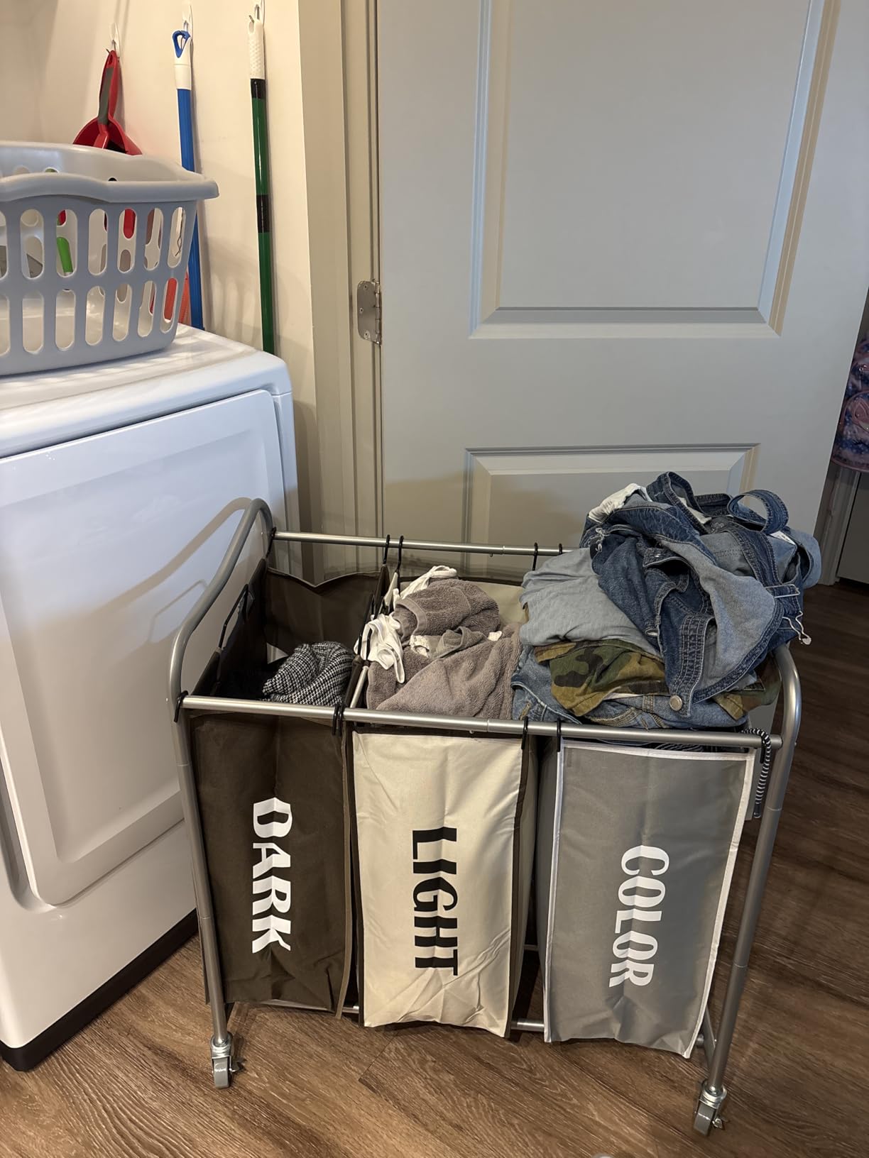 Simple Houseware Heavy Duty 3-Bag Laundry Sorter Rolling Cart, Silver/Assorted - Durable Triple Laundry Hamper with Removable Bags and Lockable Wheels for Laundry Room Organization customer photo 1