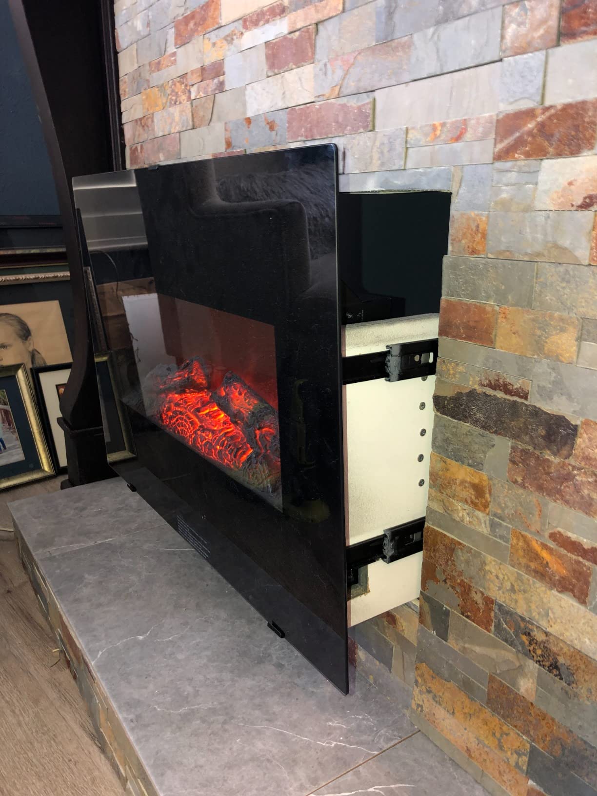 ROVSUN 36'' Electric Fireplace, 2-in-1 Ultra-Thin Wall Mounted & Recessed Fireplace with Remote & APP Control, 1500W Wall Heater w/ 12 Flame Color, 5 Brightness, Timer, Crystal Set customer photo 2