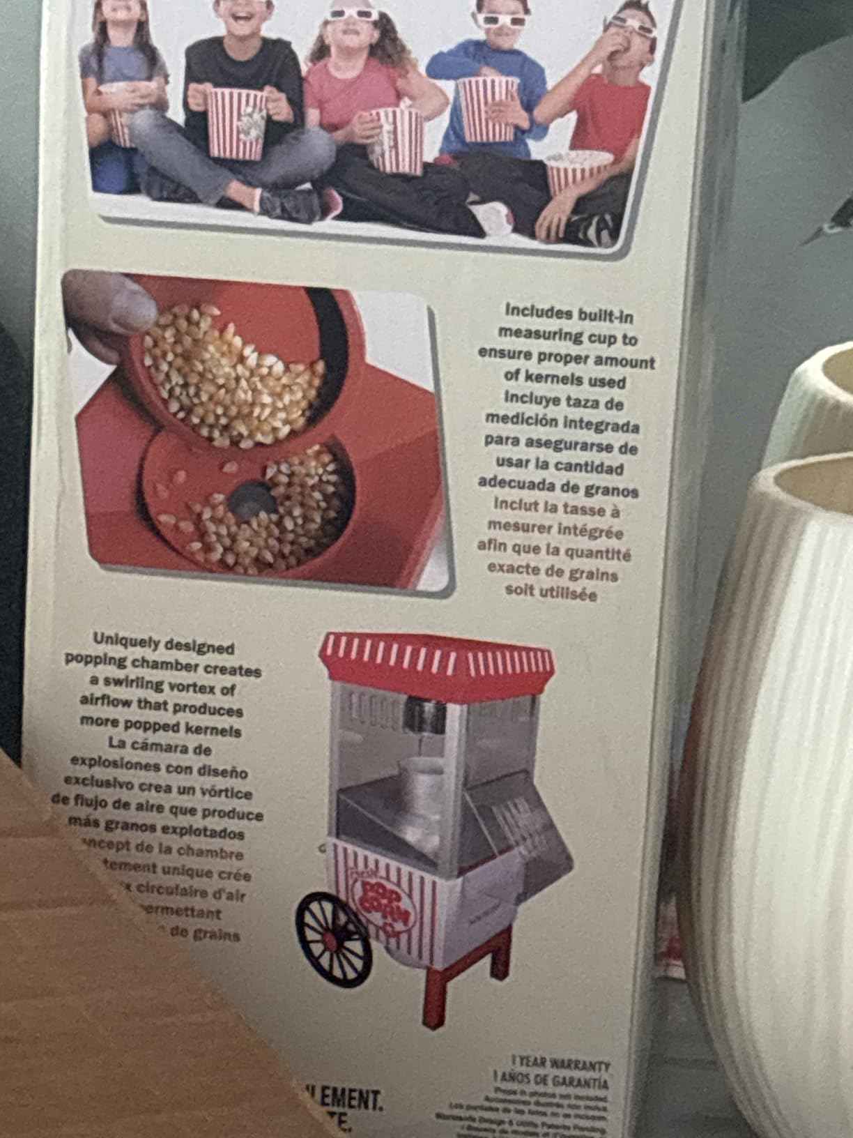 Nostalgia Vintage Hot-Air Popcorn Maker Machine - Makes Up to 12 Cups - Oil-Free - Healthier Popcorn - Classic Stand-Up Cart With Wheels - Includes Kernel Measuring Cup - Red customer photo 1