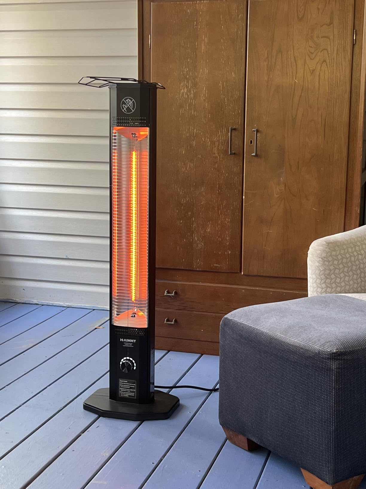 Outdoor Electric Patio Heater, Haimmy 42in Infrared Heater with Remote, 9 Heat Levels, 9H Timers, 1500W Instant Heating, Safety Lock, Tip-Over & Overheat Protection, IPX5 Waterproof Tower Space Heater customer photo 1