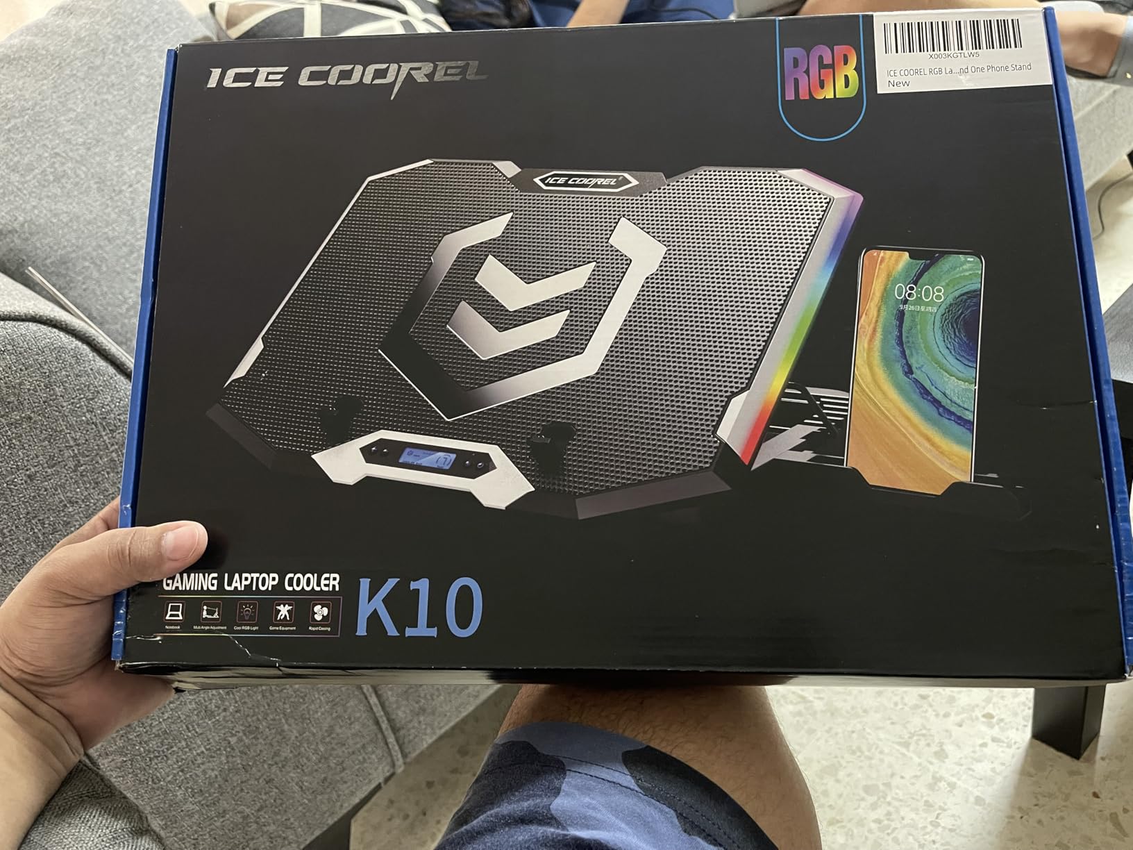 ICE COOREL Gaming Laptop Cooling Pad with 8 Cooling Fans, Laptop Fan Cooler Pad for 15-17.3 Inch, Notebook Cooler Stand with 6 Height Adjustable, RGB Cooling Pad with Two USB Port + Phone Stand customer photo 2
