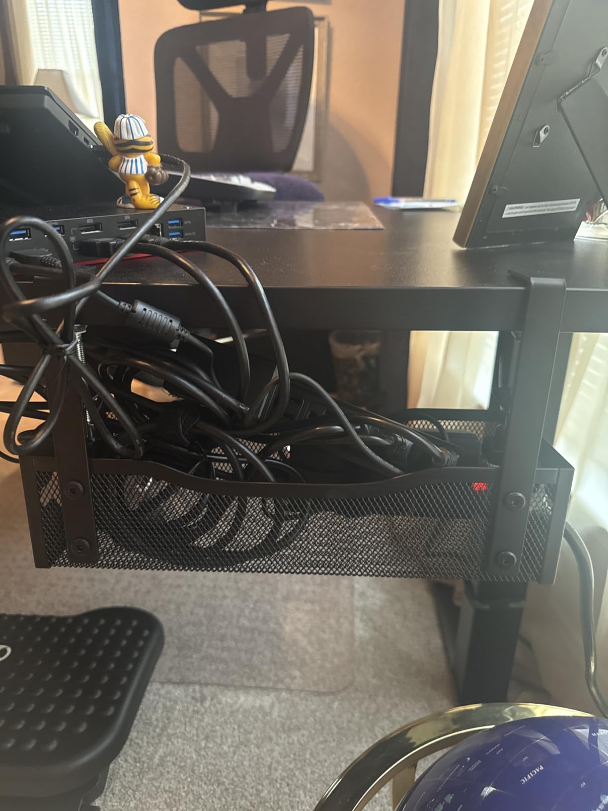 Under Desk Cable Management Tray No Drill, Metal Mesh Cable Management Under Desk with Clamp Mount, 2 Hole Cable Tray with Wire Management and Cord Organizer for Home Office Standing Desk customer photo 1