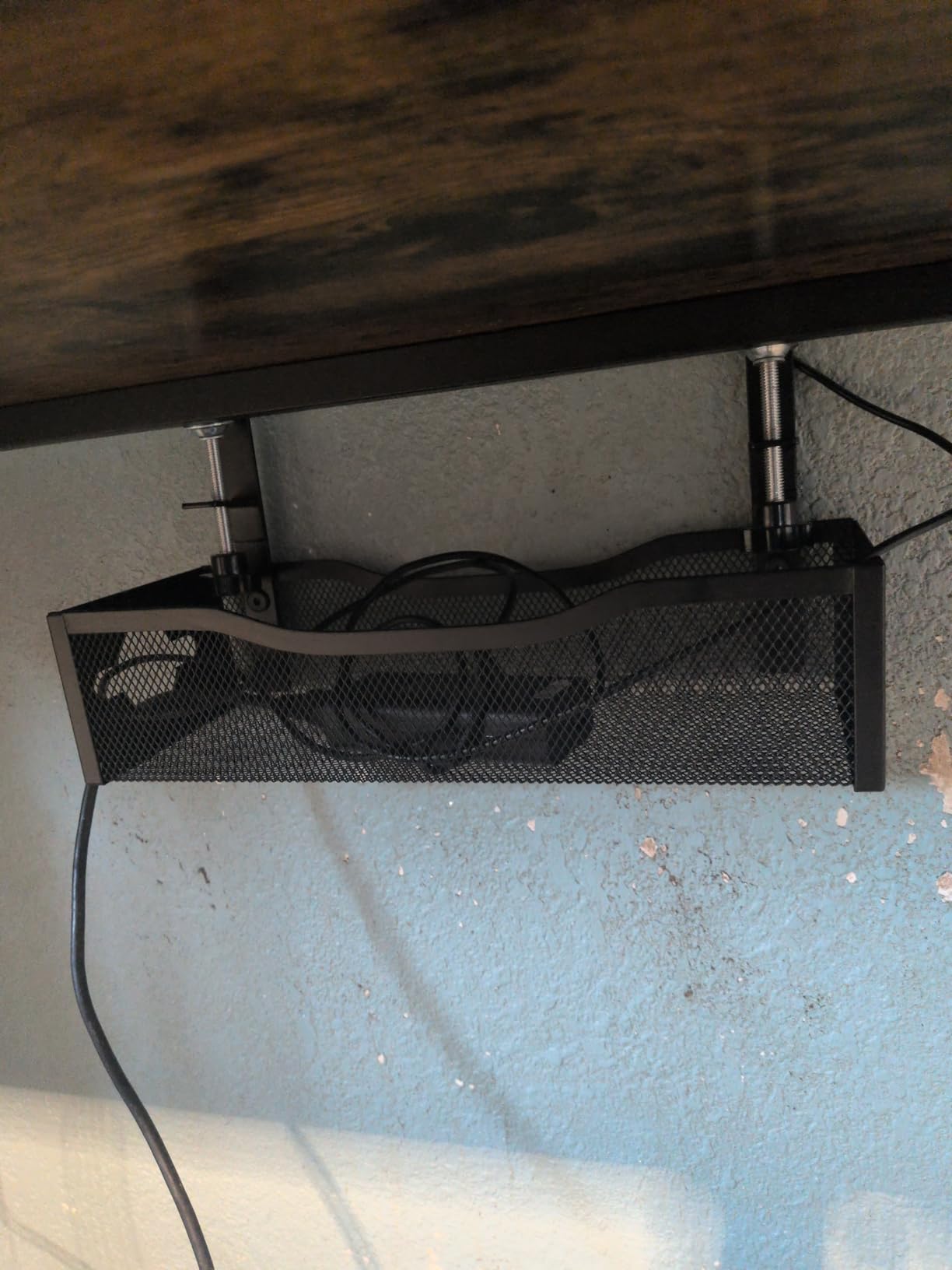 Under Desk Cable Management Tray No Drill, Metal Mesh Cable Management Under Desk with Clamp Mount, 2 Hole Cable Tray with Wire Management and Cord Organizer for Home Office Standing Desk customer photo 2