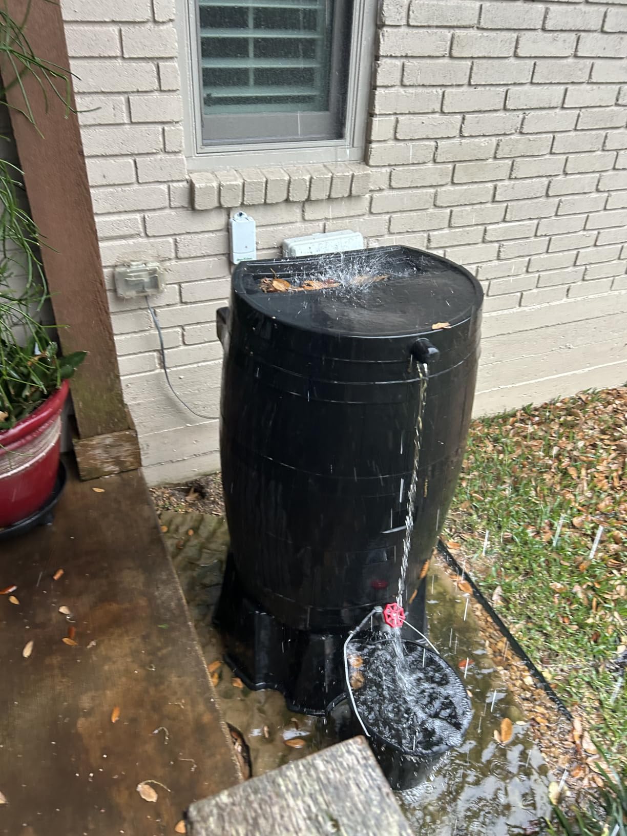 RTS Home Accents Premium 55-Gallon Eco Rain Barrel with Removable Lid, Flat Back Rain Water Collection Barrel, Made with 100% Recycled Plastic, Black customer photo 2
