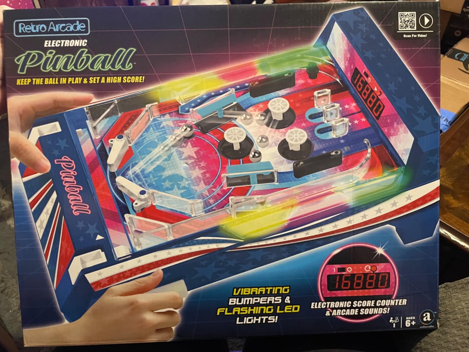 Merchant Ambassador Retro Arcade Electronic: Pinball - Tabletop Game, Vibrating Bumpers, LED Lights, Sound Effects customer photo 1
