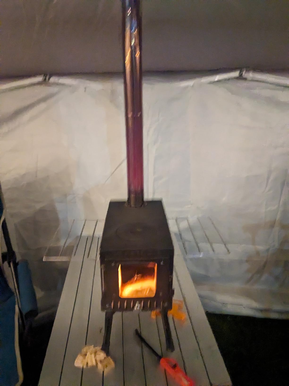 Huskfirm Wood Burning Stove,Tent Stove for Heating,Folding Portable Wood Stove for Tent,Cooking,Courtyard,Camping Stove include Chimney Pipes and Spark Arrestor, Black-LOGO customer photo 1