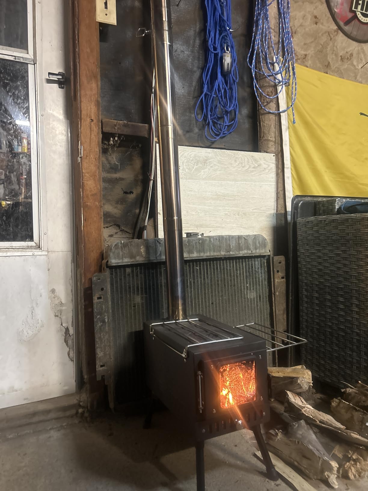 Huskfirm Wood Burning Stove,Tent Stove for Heating,Folding Portable Wood Stove for Tent,Cooking,Courtyard,Camping Stove include Chimney Pipes and Spark Arrestor, Black-LOGO customer photo 2