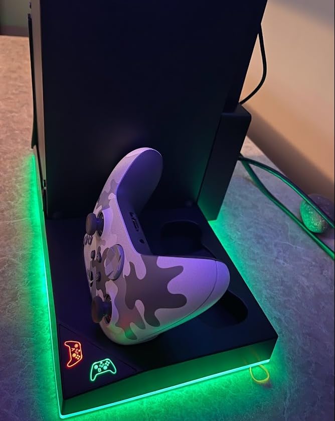 Upgrade Stand for Xbox Series X with Back Cooling Fan & RGB Lights, Charging Station with Controller Charger Dock & Game Storage Rack Organizer & Headset Stand with 2X1400 mAh Rechargeable Battery Pack customer photo 2