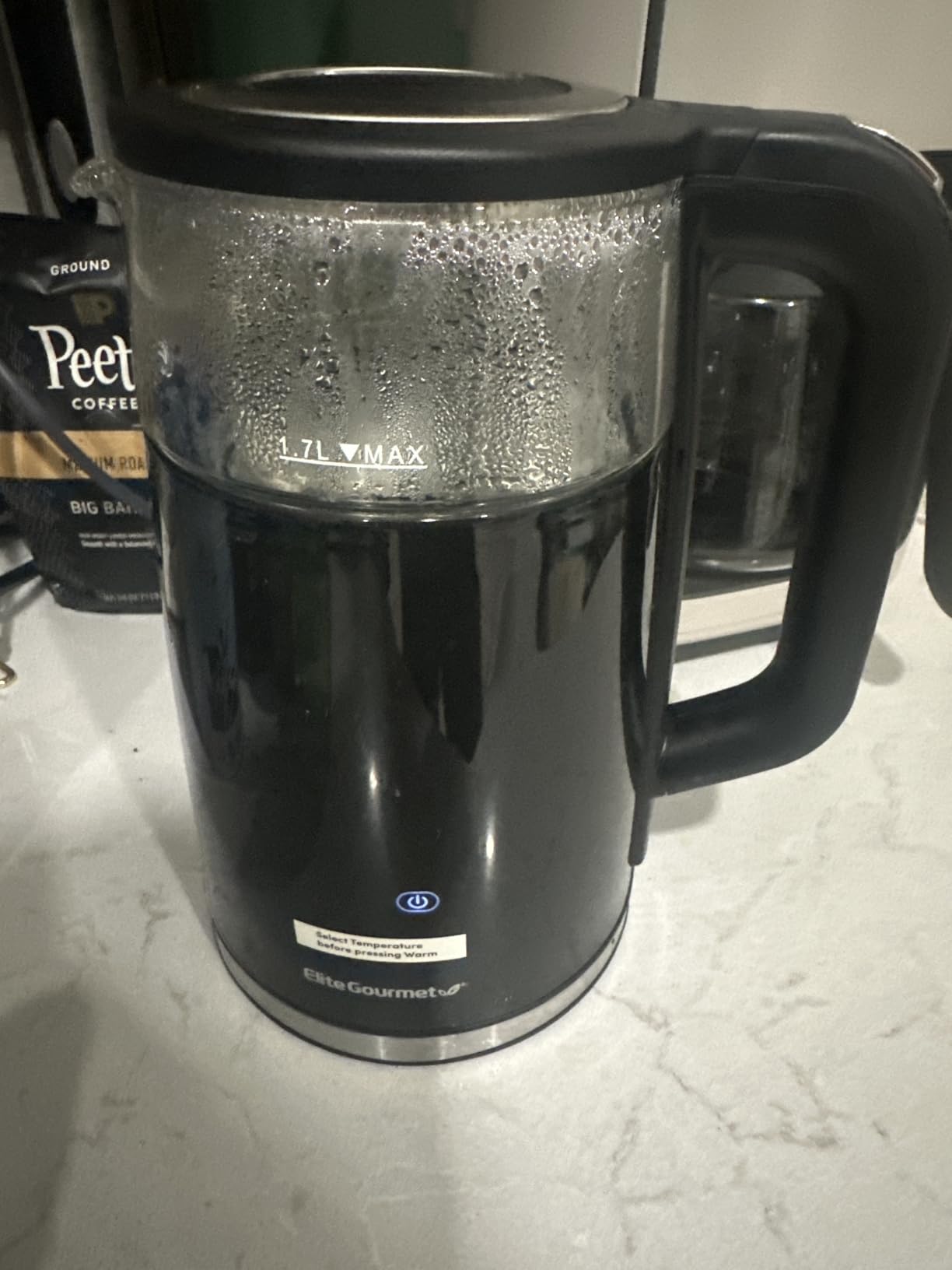 Elite Gourmet 1.7L Dual Wall Cool Touch Electric Tea Kettle, Borosilicate Glass, 304 Stainless Steel Interior, Programmed Digital Touchscreen, Keep Warm, Auto Off & Audible Indicator, Black customer photo 1
