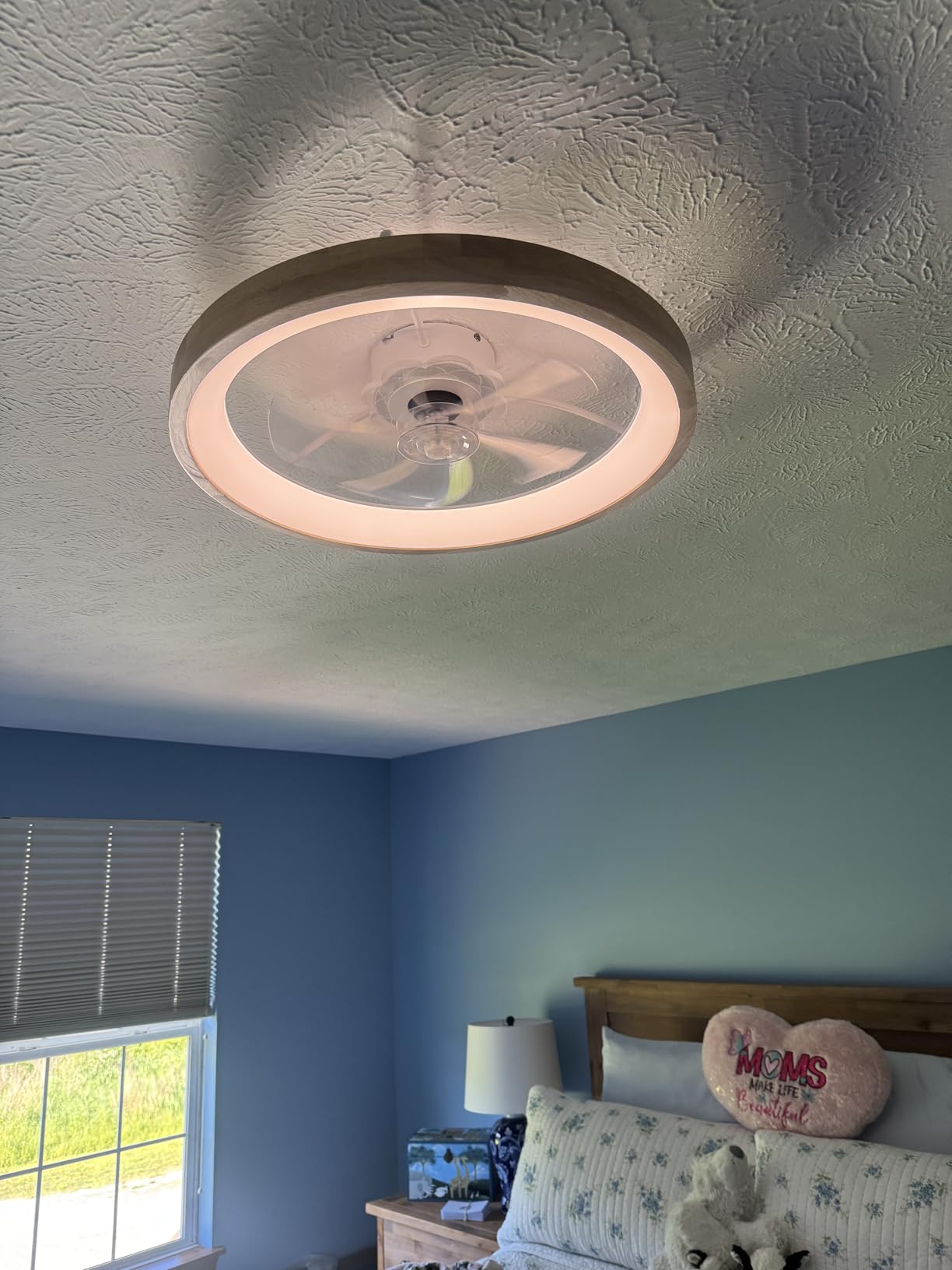 Fszdorj 20'' Ceiling Fan with Light, Upgraded Low Profile Ceiling Fan with Light, Dimmable Flush Mount Ceiling Fan with Light, Fan light, 6 Speeds, App & Remote Control, Quiet Fan for Bedroom, Kitchen customer photo 2