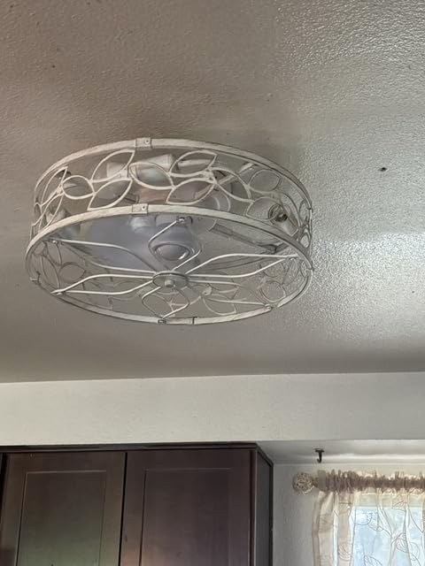LEDIARY Caged Ceiling Fans with Lights, White Flush Mount Ceiling Fan with Remote&App, Small Low Profile Bladeless Ceiling Fan Light Fixture for Bedroom, Kitchen, Dining Room-White Gold Color customer photo 2