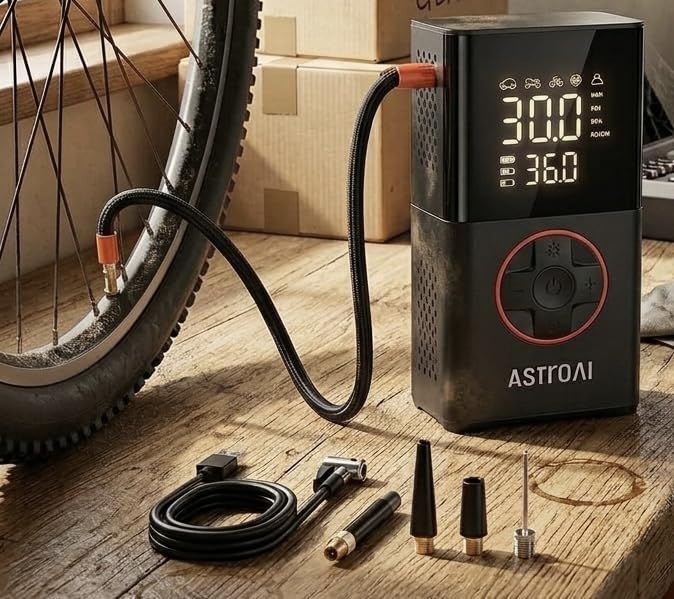 AstroAI L7 Tire Inflator Portable Air Compressor,150 PSI Cordless Mini Air Bike Auto Shut-Off Pump with Digital Display Pressure Gauge, Fast Inflation & LED Light for Car Tires,Motorcycles,Bikes,Balls customer photo 2