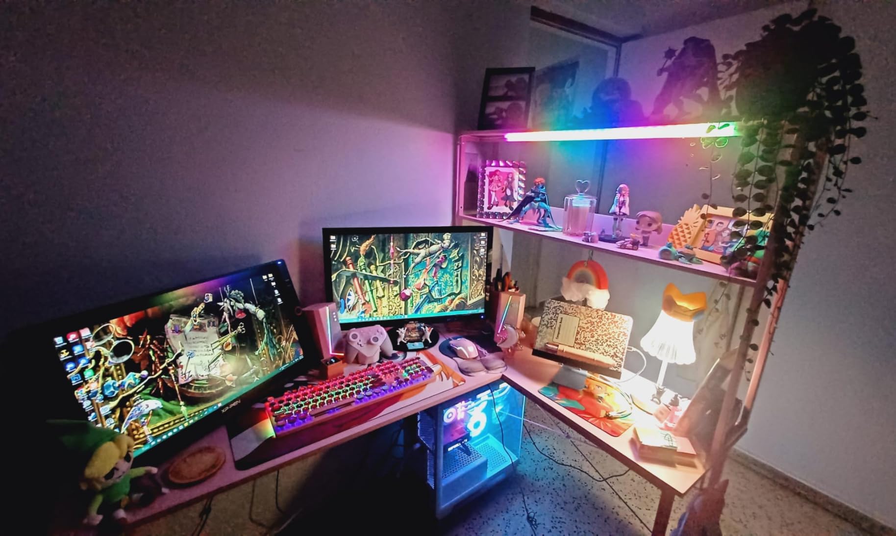 AODK L Shaped Desk Gaming Desk with LED Light & Power Outlet, 53 Inch Reversible L Shaped Computer Table with Shelf & Storage Bag & Hook for Home Office, Black customer photo 1