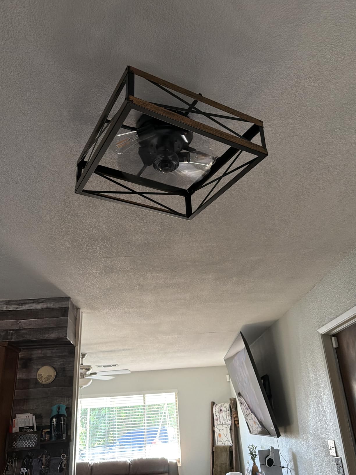 LEDIARY Caged Low Profile Ceiling Fans with Lights and Remote, Rustic Square Flush Mount Ceiling Fan, 6 Speed and Reversible, Small Farmhouse Bladeless Ceiling Fan for Bedroom, Kitchen, Dining Room customer photo 1
