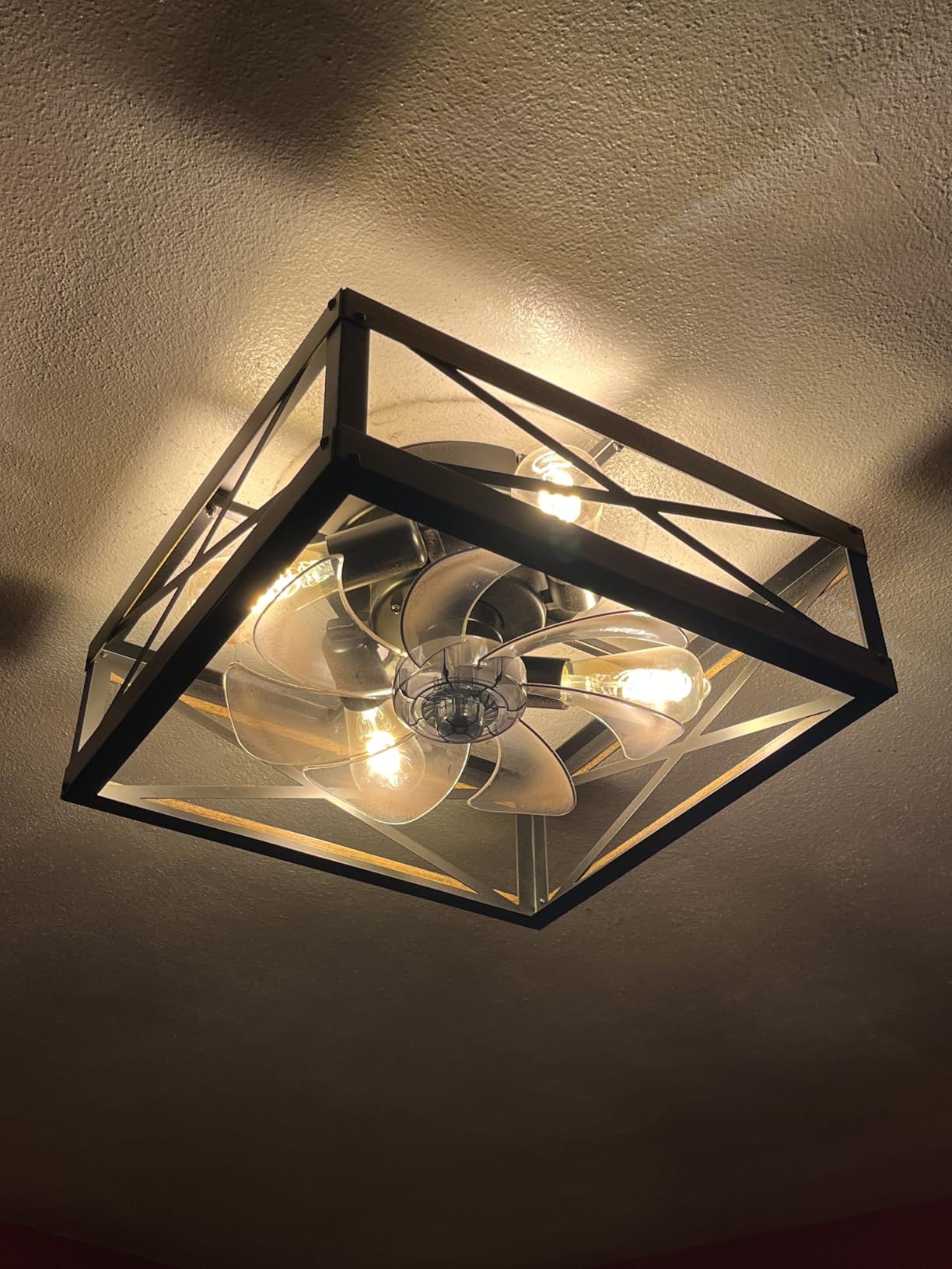 LEDIARY Caged Low Profile Ceiling Fans with Lights and Remote, Rustic Square Flush Mount Ceiling Fan, 6 Speed and Reversible, Small Farmhouse Bladeless Ceiling Fan for Bedroom, Kitchen, Dining Room customer photo 2