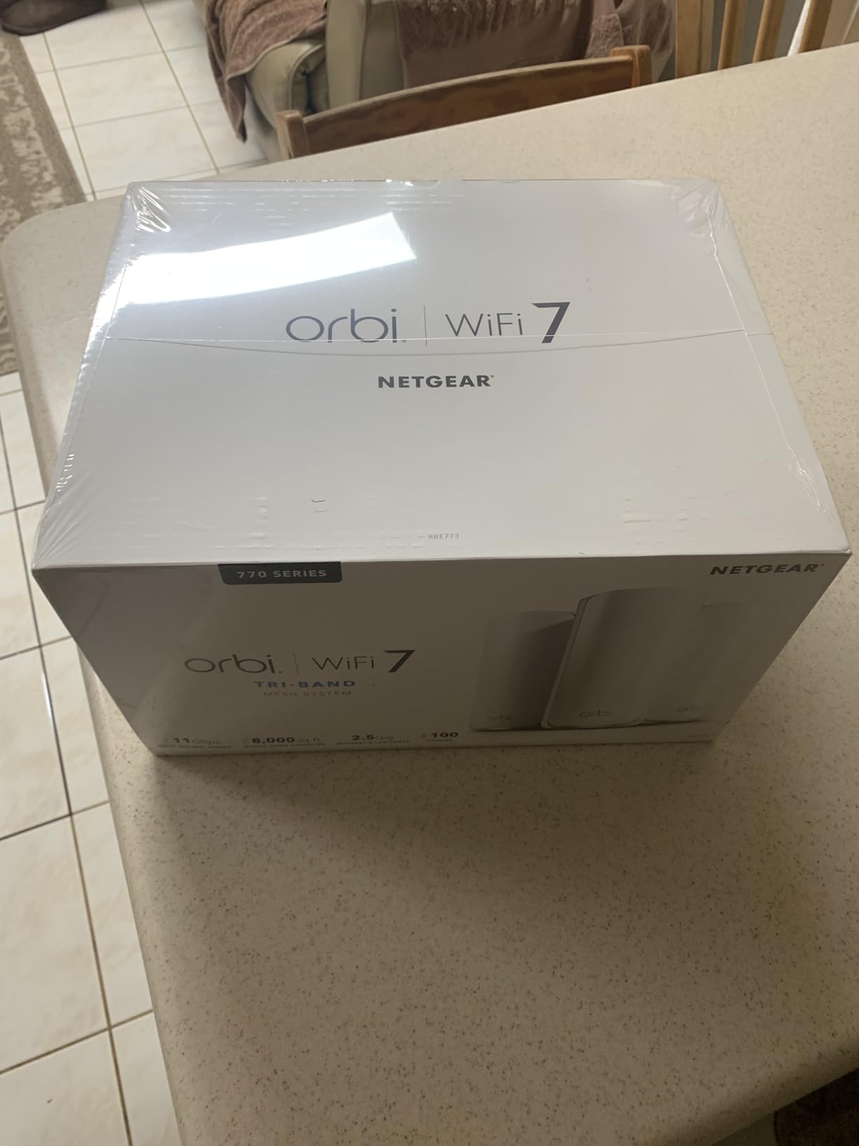 NETGEAR Orbi 770 Series Tri-Band WiFi 7 Mesh Network System (RBE773) - Router + 2 Satellite Extenders, Up to 11Gbps, Covers up to 8,000 sq. ft., 100 Devices, 2.5 Gig Internet Port customer photo 1