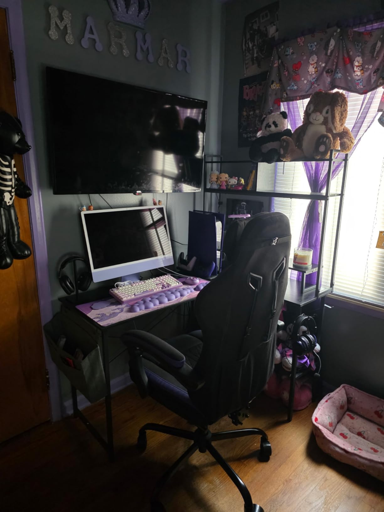 Aheaplus L Shaped Gaming Desk with Power Outlets & LED Lights, Small L-Shaped Desk Computer Corner Desk with Monitor Stand & Storage Shelf, Home Office Desk Writing Desk with Storage Bag, Black customer photo 1