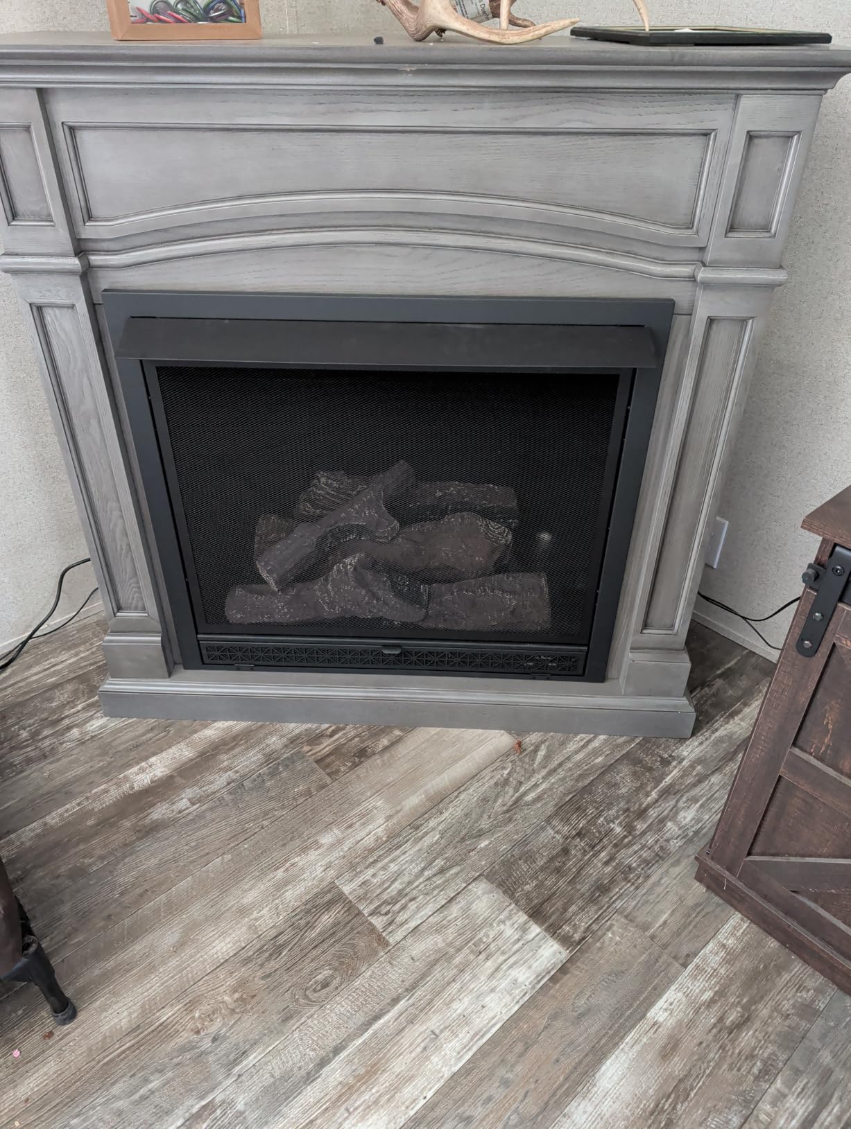 Comfort Glow Dual Fuel Ventless Gas Fireplace with Mantle The Avalon, Adjustable Thermostat, Natural Gas or Liquid Propane, 26,000 BTU, Heats 900 sq ft - Walnut Finish Gas Fireplace customer photo 1