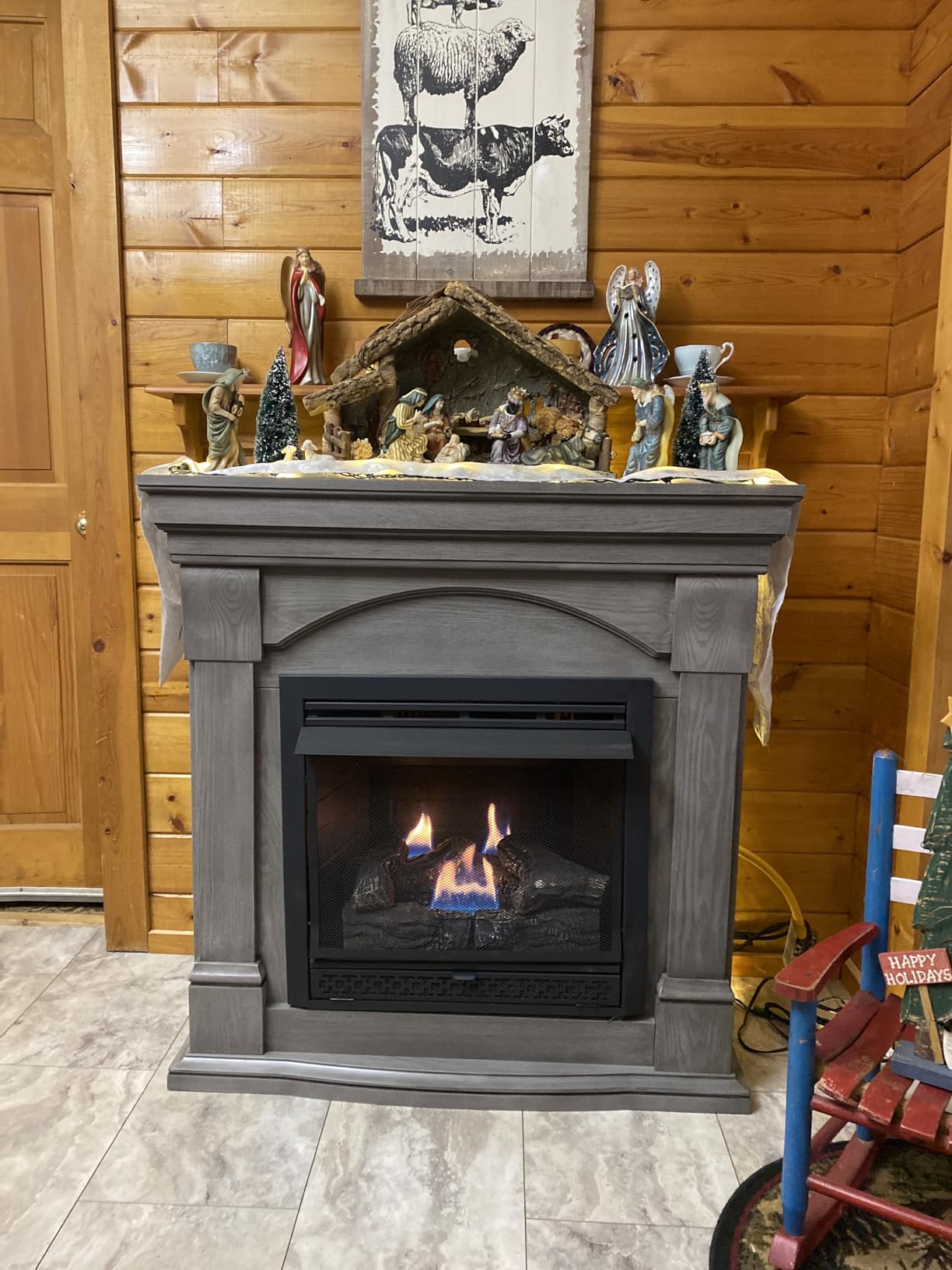 Comfort Glow Dual Fuel Ventless Gas Fireplace with Remote and Mantle The Montreal, Natural Gas or Liquid Propane, 33,000 BTU, Heats Up to 1,200 sq ft - Pewter Oak Finish Gas Fireplace customer photo 2