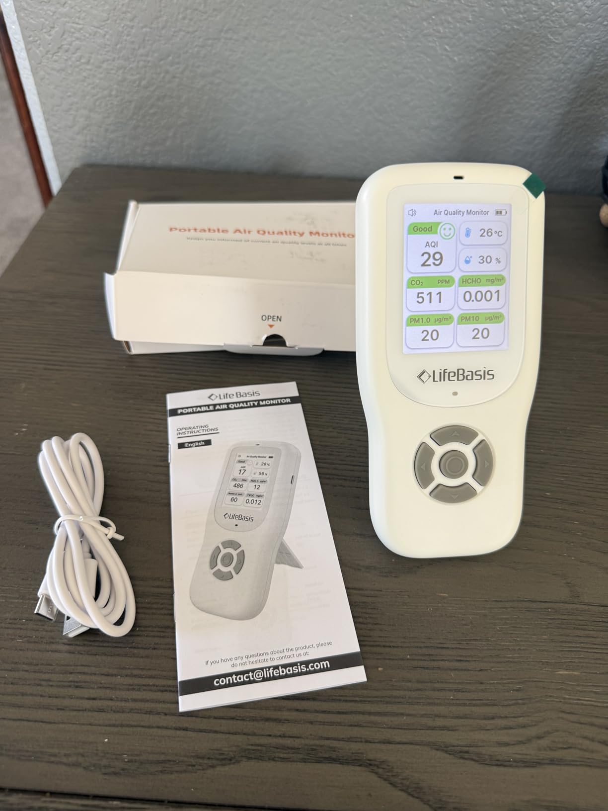 LifeBasis Air Quality Monitor Indoor, 11-in-1 Air Quality Detector with Stand, Air Meter Test AQI, PM1.0, PM2.5, PM10, CO2, TVOC, HCHO, Particles, Temperature and Humidity with Alert customer photo 2