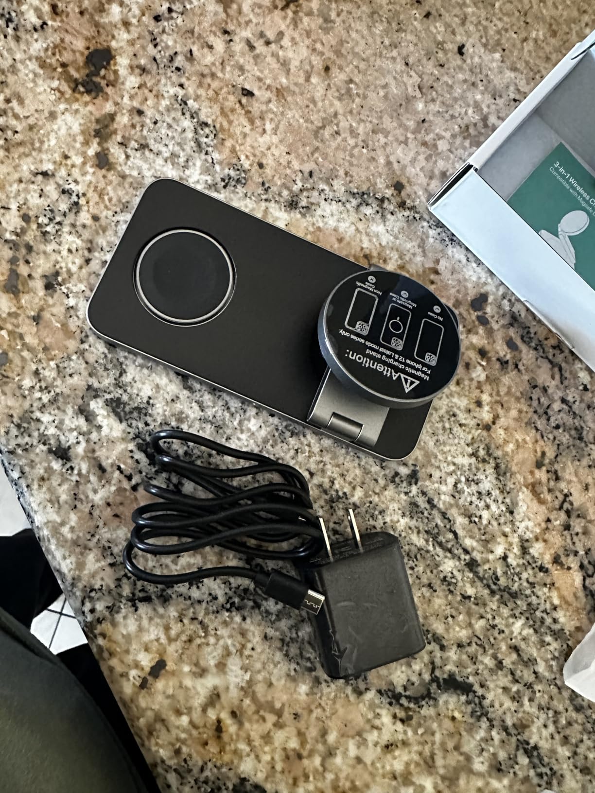 UEQ Foldable 3 in 1 Wireless Charging Station for Apple Magsafe Charger Stand, Fast Magnetic Wireless Charger Station for iPhone 17 Air 16 15 14 13 12 Series, Airpods Pro, Apple Watch Ultra (Pure Black) customer photo 1