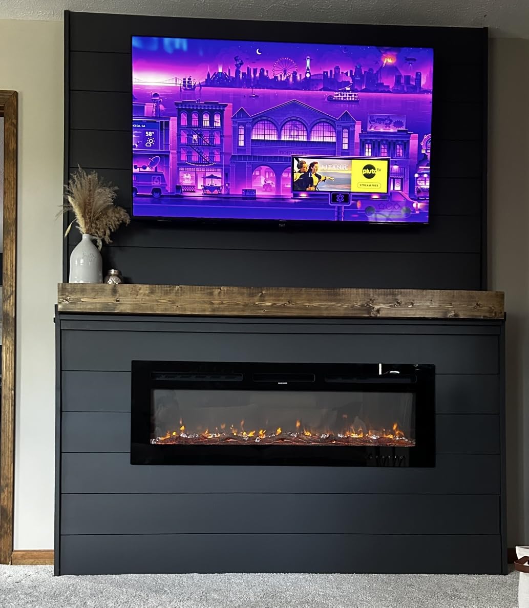 EUHOMY 50 Inch Electric Fireplace Wall Recessed and Wall Mounted with Adjustable Flame Color, Fireplace Heater with Remote Control, Linear Fireplace with Timer, Touch Screen, Log & Crystal, 750/1500W customer photo 2