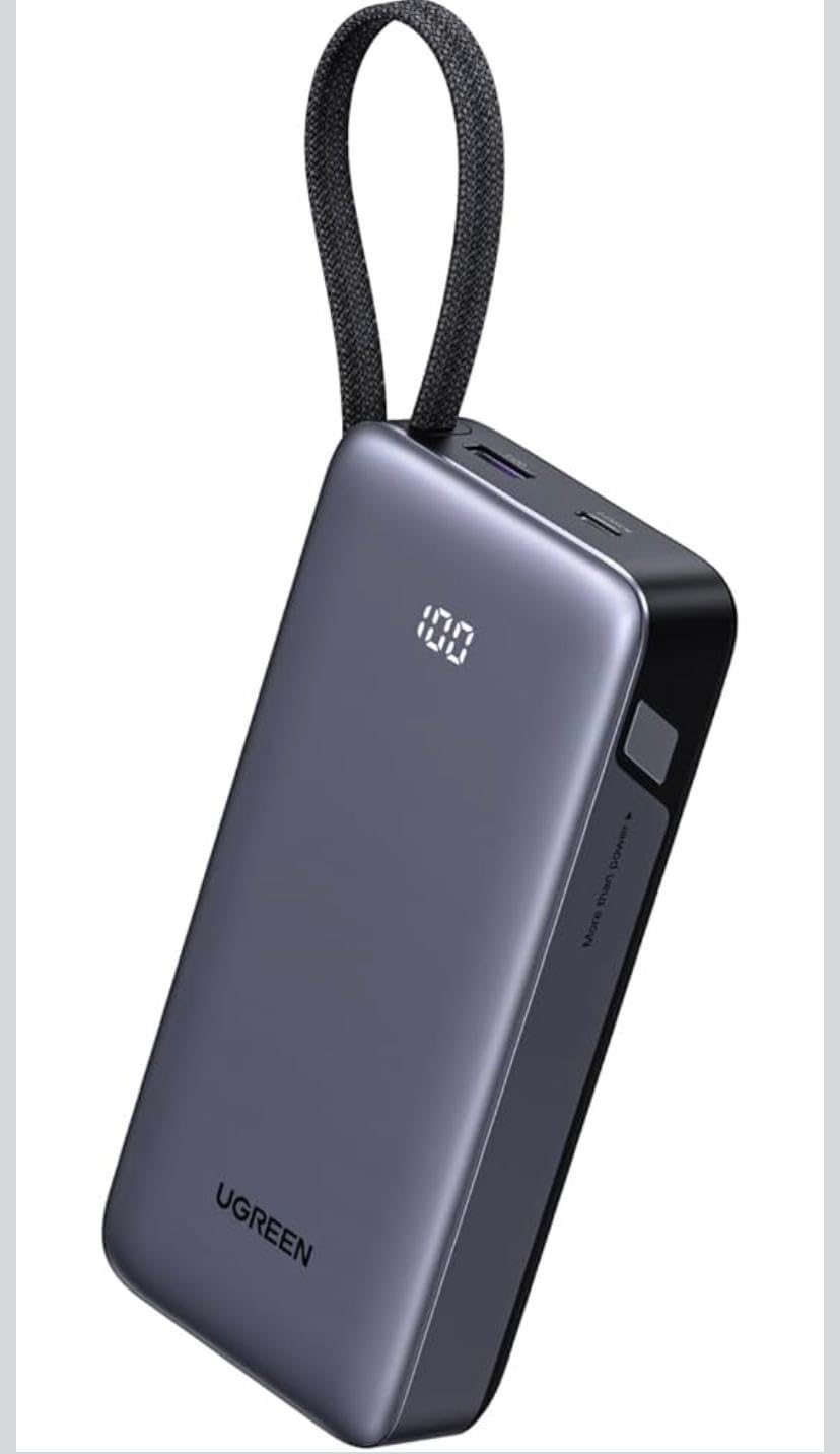 UGREEN Nexode Power Bank 20000mAh 45W with Built-in Cable, Fast Charging Portable Charger for iPhone 17 Pro/Samsung S26 Ultra/iPad Pro, 3-Port External Battery Pack with Digital Display, Travel Ready customer photo 1