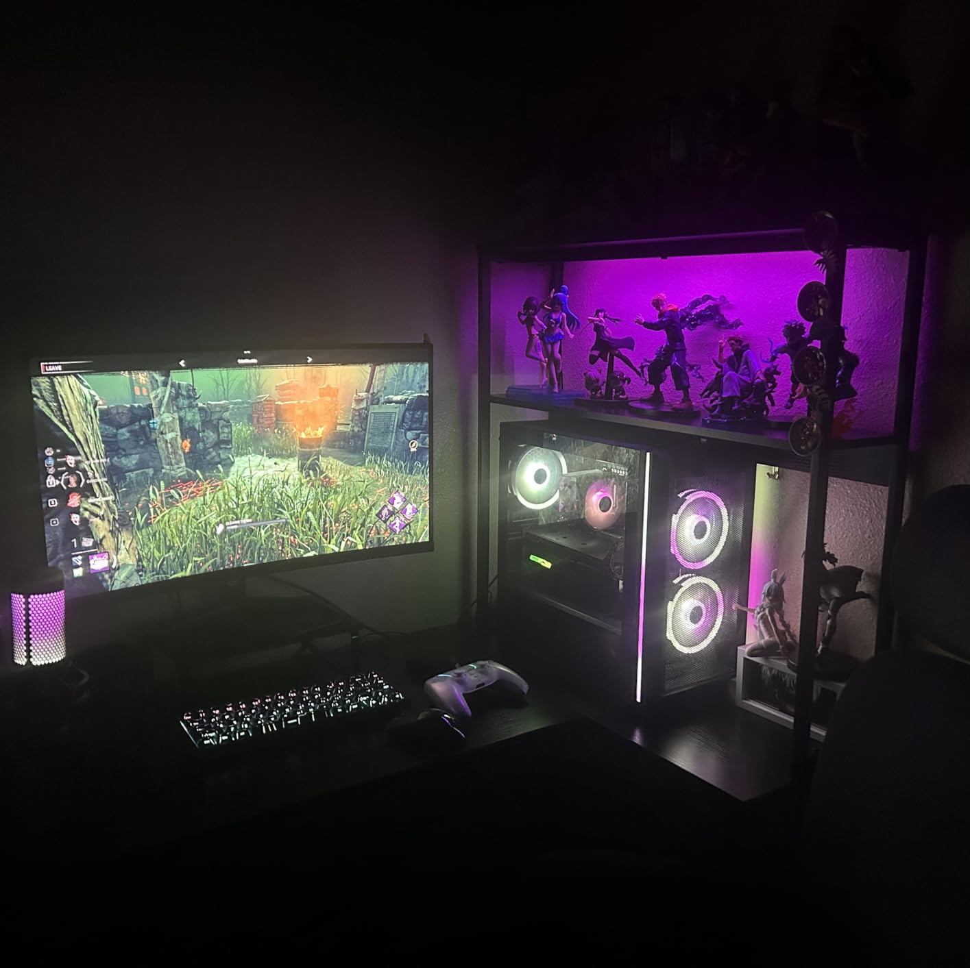 ODK 53 Inch L Shaped Gaming Desk with LED Lighting, Reversible Desk with Power Outlets, Corner Computer Table with Storage Shelves & Bag & Iron Hook, Home Office Table for Writing, Study, Black customer photo 2