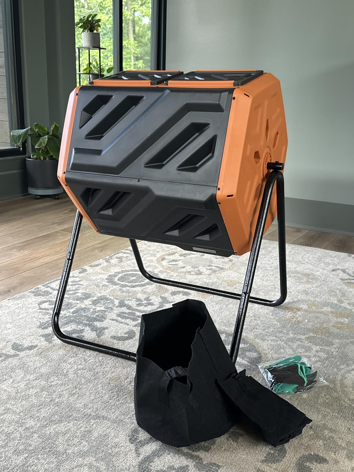 THEGROW'ING 43 Gallon Dual Chamber Compost Bin with Built-in Nuts, Outdoor Rotating Composter Tumbler for Garden Backyard, Brown customer photo 1