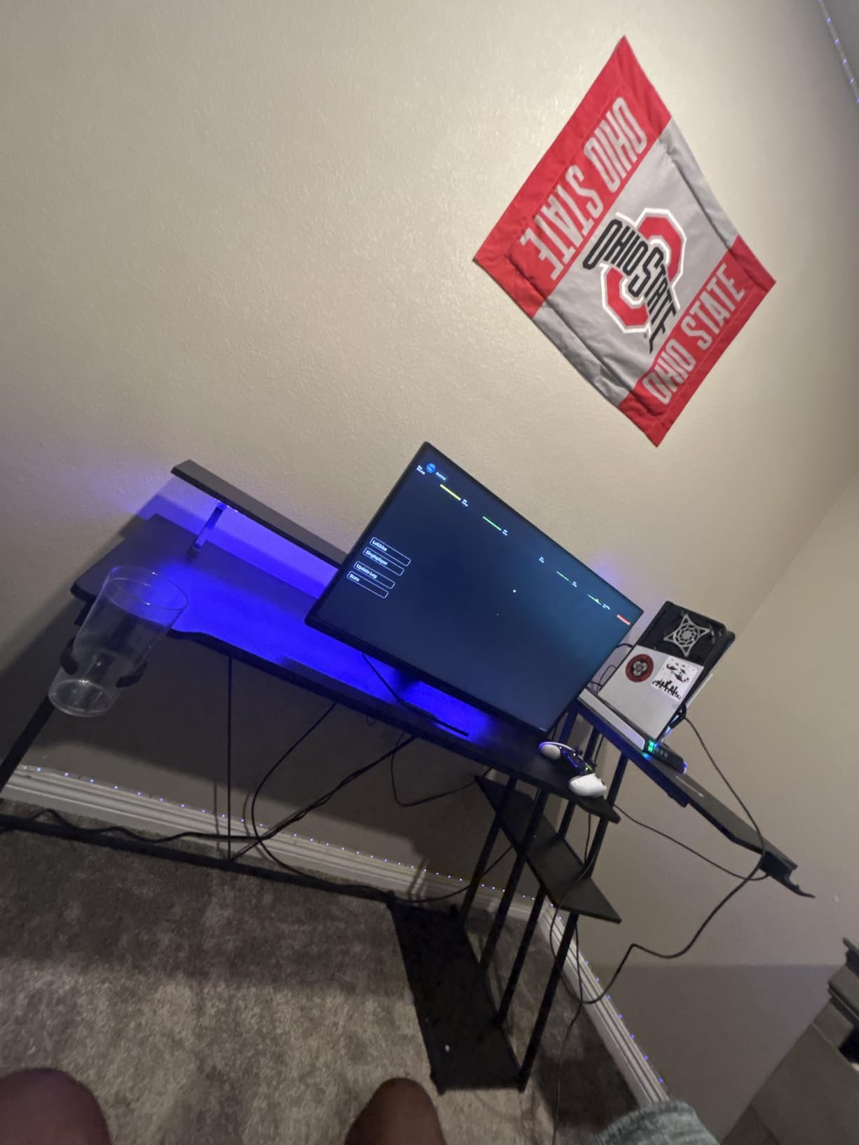 Korfile 40 Inch Gaming Desk with Power Outlet & LED Lights, L Shaped Computer Gaming Table with 3 Tiers Storage Shelves, Corner Gamer Desk with Monitor Stand for Small Space, Carbon Fiber Black customer photo 2