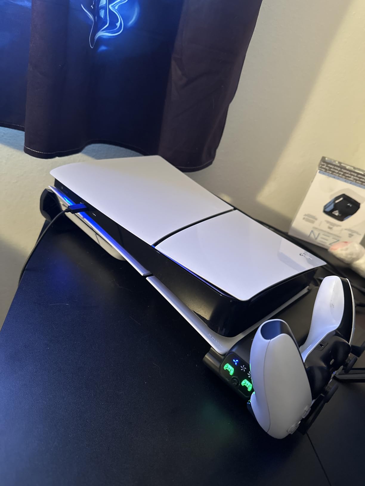 PS5/Slim/Pro Horizontal Stand with Cooling Fan & Charger for Original & Edge Controllers, Scalable Design PS5 Accessories Base with EVA Foams for All PS 5 Disc & Digital, PS 5 Sideways Stand Black customer photo 2