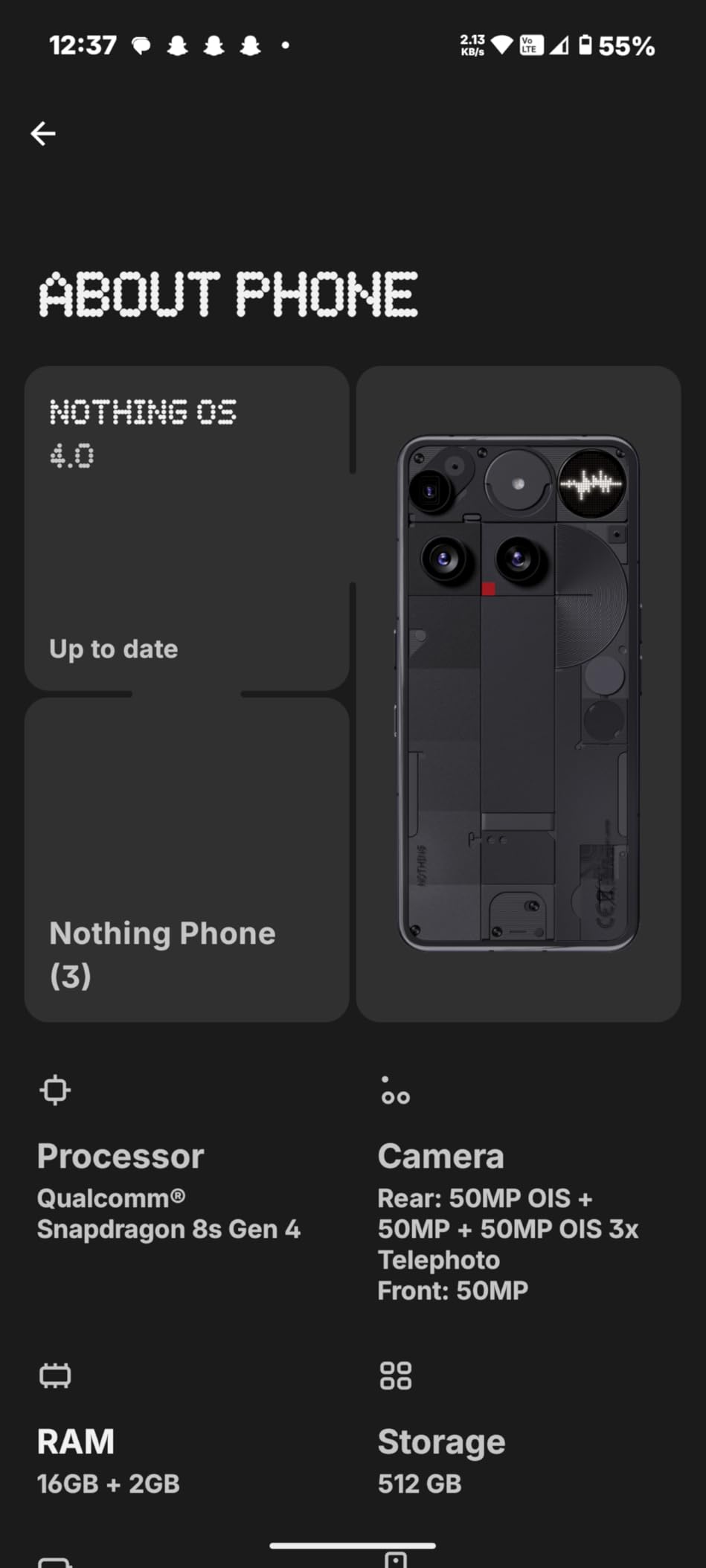 Nothing Phone (3) Cell Phone, 5G Unlocked Phones 256GB, Android 15, Snapdragon 8s Gen4, AI Mobile Phones with Four 50MP Cameras & AMOLED Display, 5150mAh, Glyph Interface, Smartphone White customer photo 1