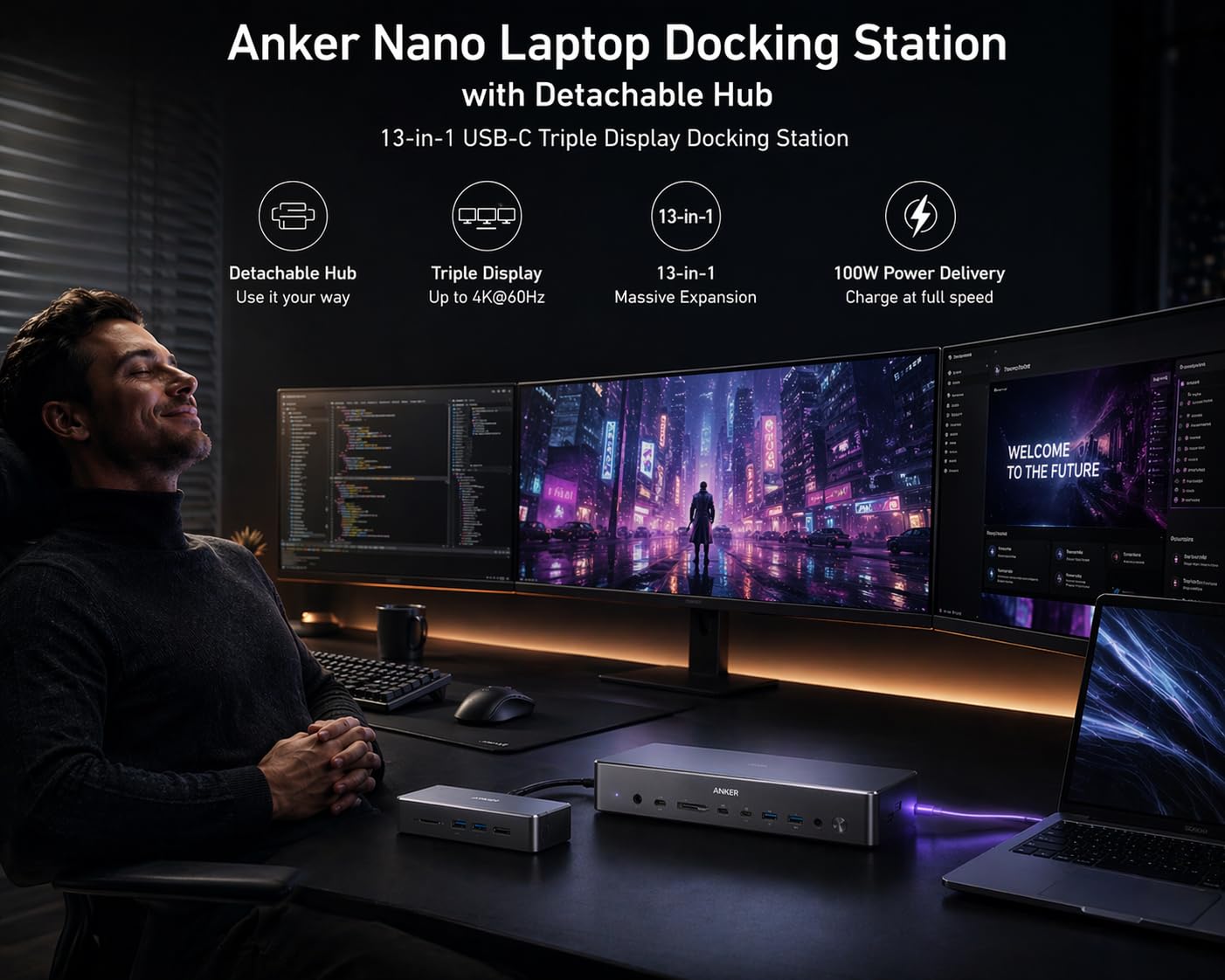Anker Nano 13-in-1 Laptop Docking Station with Detachable 6-in-1 Hub, USB-C 3 Display Docking (2 HDMI+1 DP), 10 Gbps USB-C, 3 USB-A, Audio, SD/TF, Ethernet, 100W Max PD for Dell/Lenovo/HP Home Office customer photo 2